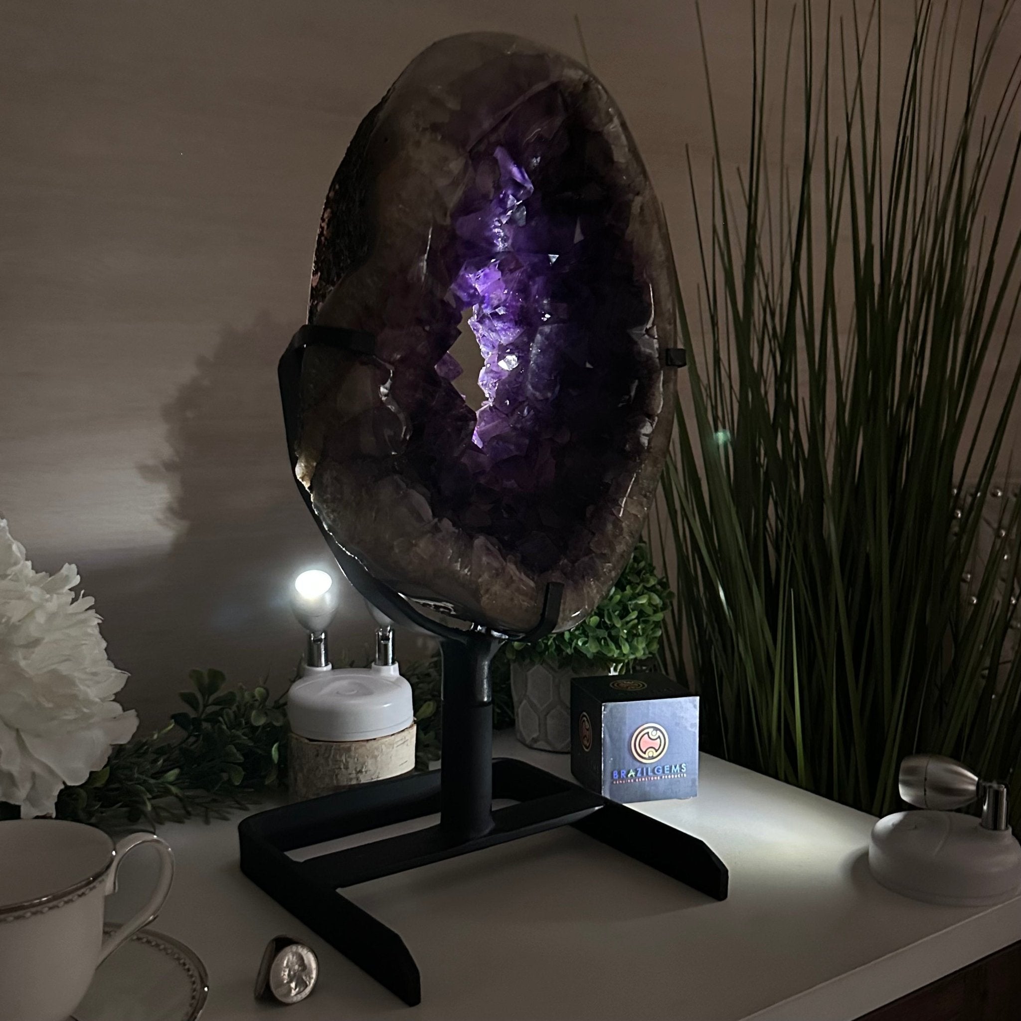 Extra Plus Quality Amethyst Portal, Metal Stand, 25.2 lbs & 17" Tall #5604 - 0113 - Brazil GemsBrazil GemsExtra Plus Quality Amethyst Portal, Metal Stand, 25.2 lbs & 17" Tall #5604 - 0113Portals on Rotating Bases5604 - 0113