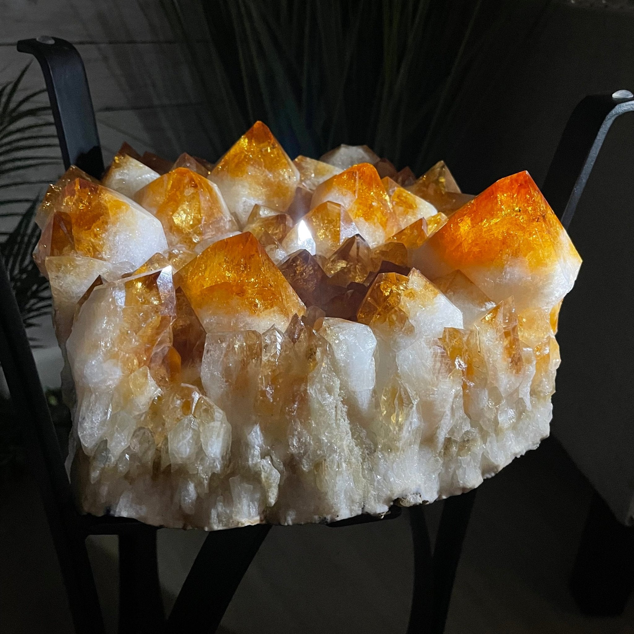 Extra Plus Quality Brazilian Citrine Geode Side Table, 46.1 lbs, 24" tall on a metal base #1392-0008 by Brazil Gems - Brazil GemsBrazil GemsExtra Plus Quality Brazilian Citrine Geode Side Table, 46.1 lbs, 24" tall on a metal base #1392-0008 by Brazil GemsTables: Side1392-0008