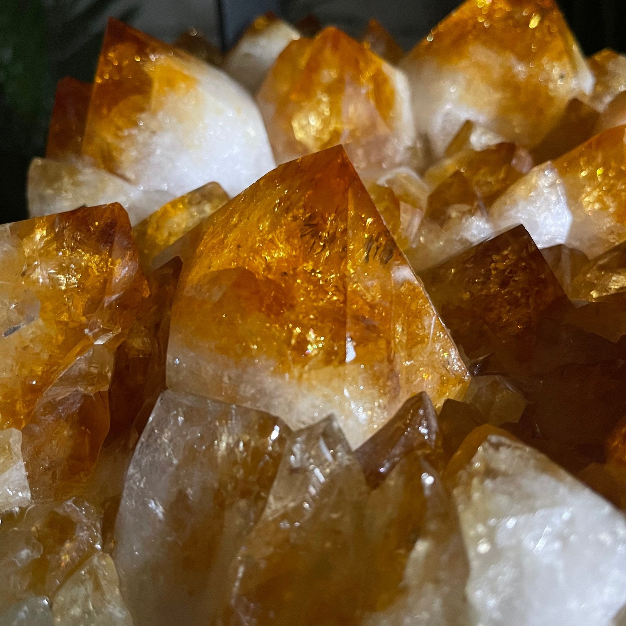 Extra Plus Quality Brazilian Citrine Geode Side Table, 46.1 lbs, 24" tall on a metal base #1392-0008 by Brazil Gems - Brazil GemsBrazil GemsExtra Plus Quality Brazilian Citrine Geode Side Table, 46.1 lbs, 24" tall on a metal base #1392-0008 by Brazil GemsTables: Side1392-0008