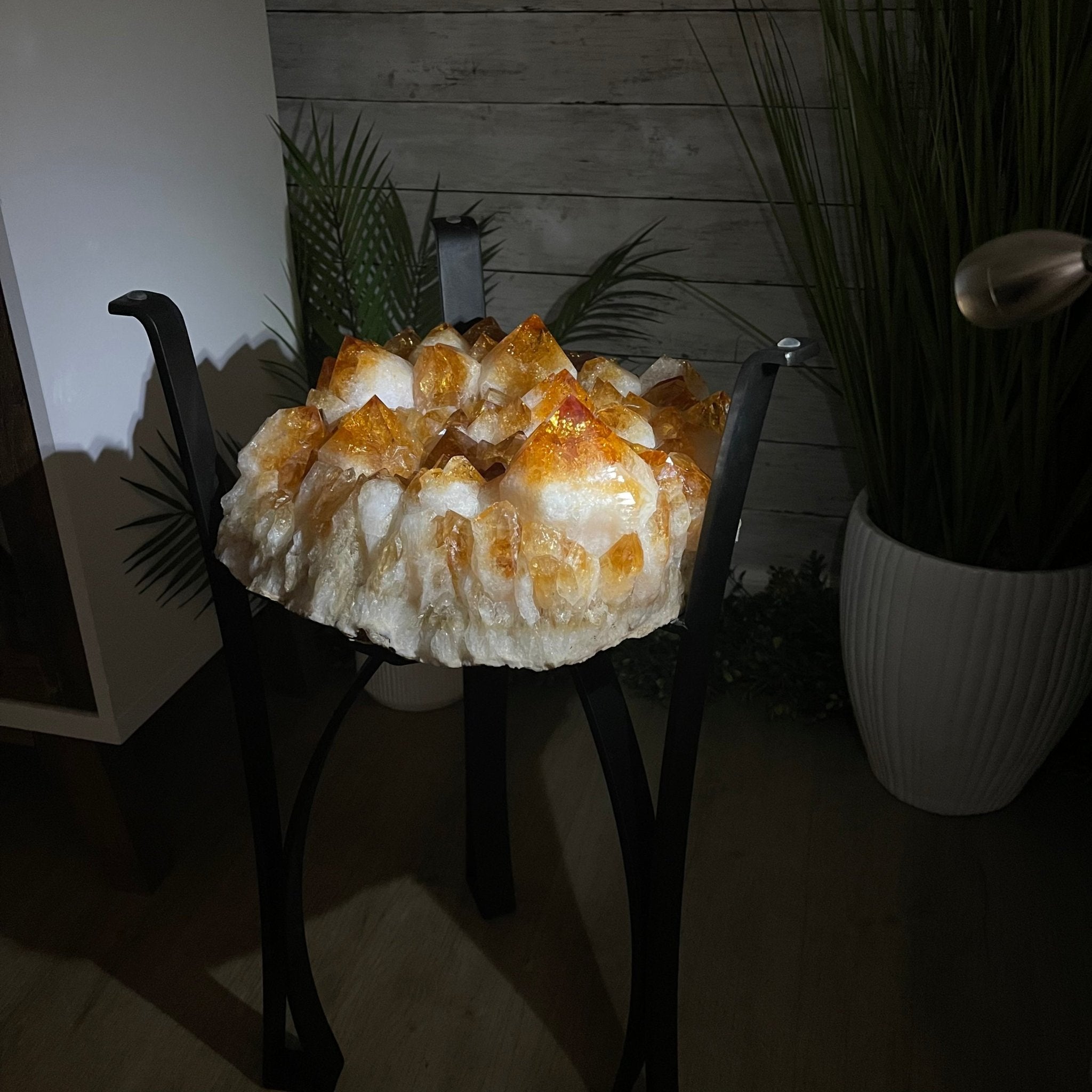 Extra Plus Quality Brazilian Citrine Geode Side Table, 46.1 lbs, 24" tall on a metal base #1392-0008 by Brazil Gems - Brazil GemsBrazil GemsExtra Plus Quality Brazilian Citrine Geode Side Table, 46.1 lbs, 24" tall on a metal base #1392-0008 by Brazil GemsTables: Side1392-0008