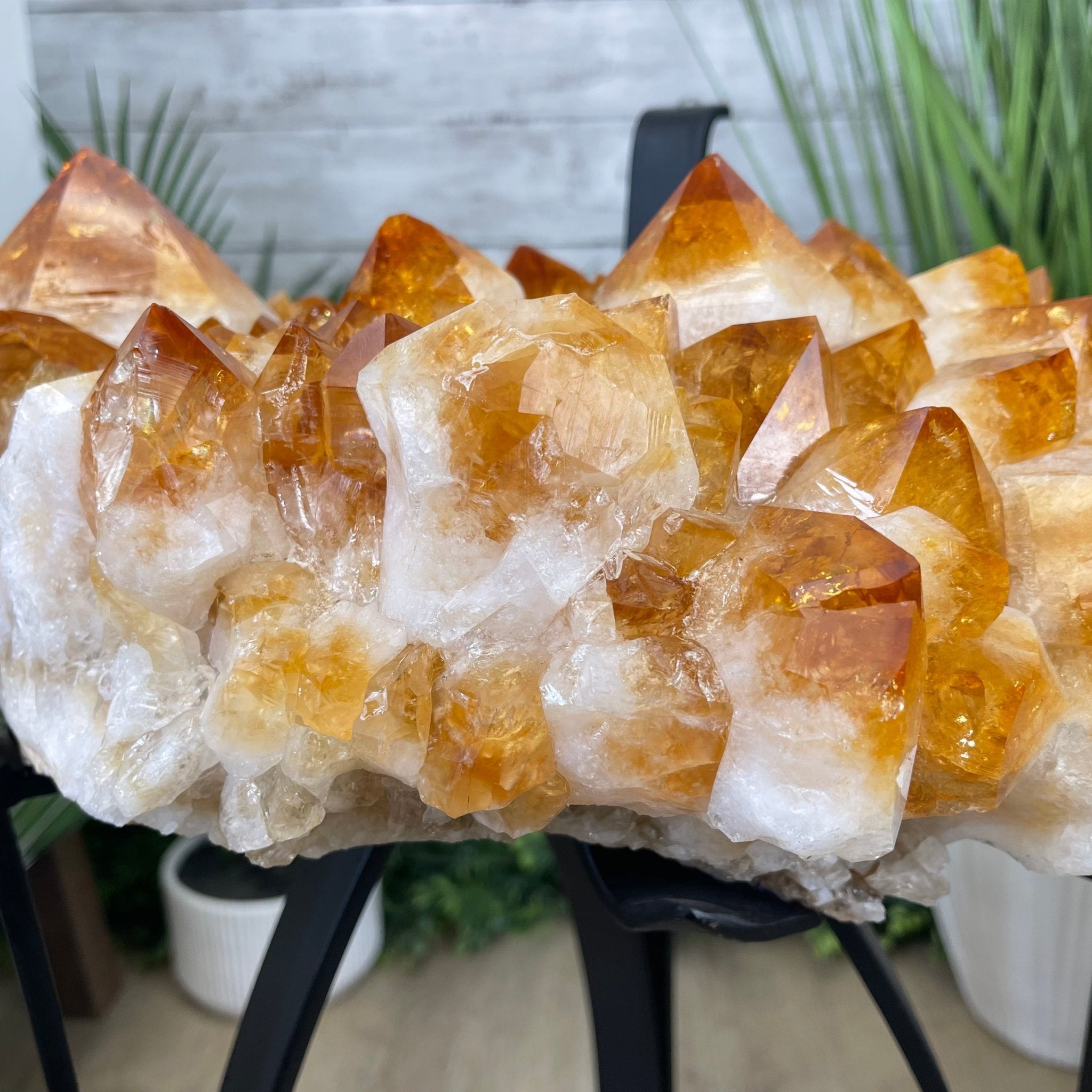 Extra Plus Quality Brazilian Citrine Geode Side Table, 46.1 lbs, 24" tall on a metal base #1392-0008 by Brazil Gems - Brazil GemsBrazil GemsExtra Plus Quality Brazilian Citrine Geode Side Table, 46.1 lbs, 24" tall on a metal base #1392-0008 by Brazil GemsTables: Side1392-0008