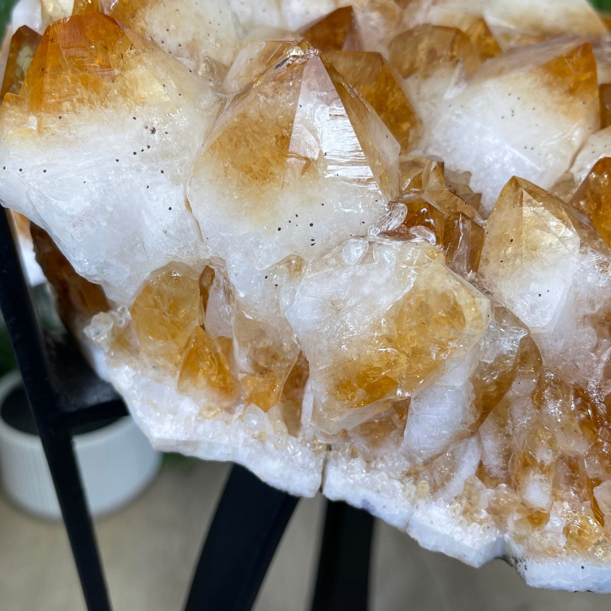 Extra Plus Quality Brazilian Citrine Geode Side Table, 48.5 lbs, 24" tall on a metal base #1392-0010 by Brazil Gems - Brazil GemsBrazil GemsExtra Plus Quality Brazilian Citrine Geode Side Table, 48.5 lbs, 24" tall on a metal base #1392-0010 by Brazil GemsTables: Side1392-0010