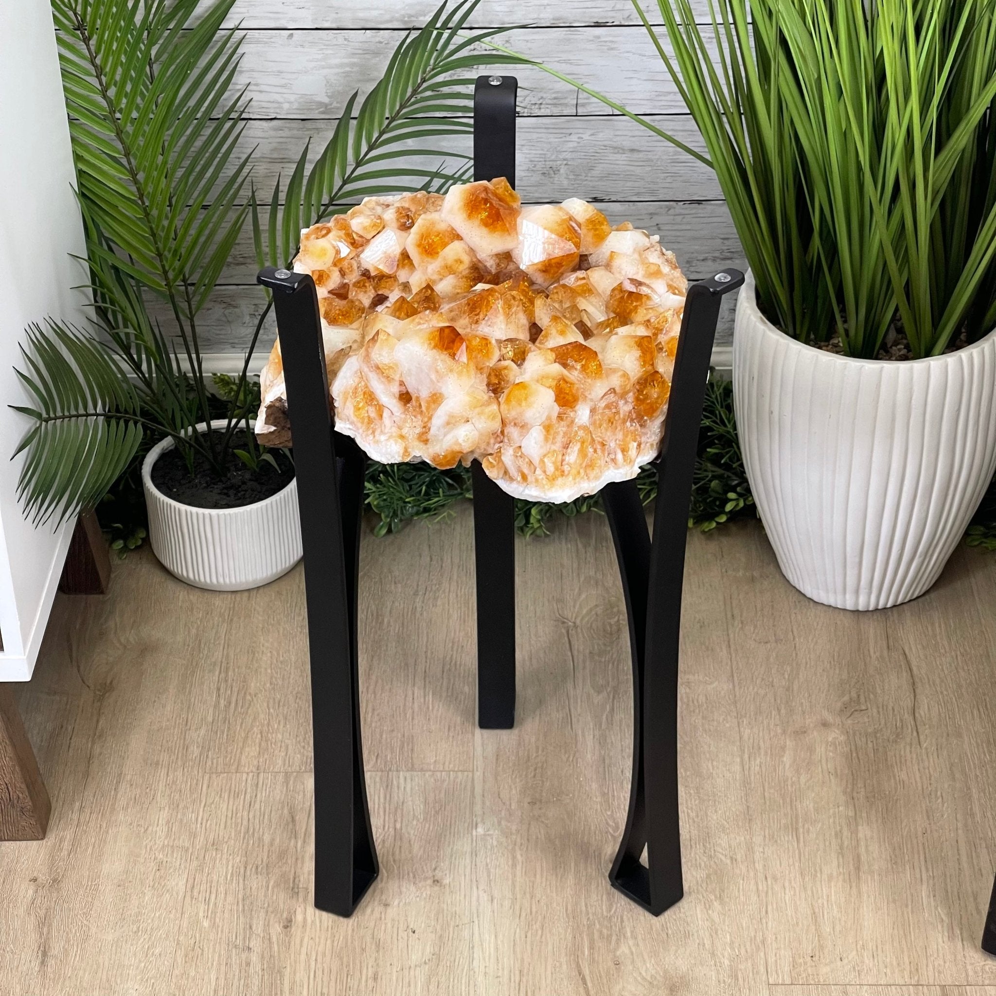 Extra Plus Quality Brazilian Citrine Geode Side Table, 48.5 lbs, 24" tall on a metal base #1392-0010 by Brazil Gems - Brazil GemsBrazil GemsExtra Plus Quality Brazilian Citrine Geode Side Table, 48.5 lbs, 24" tall on a metal base #1392-0010 by Brazil GemsTables: Side1392-0010