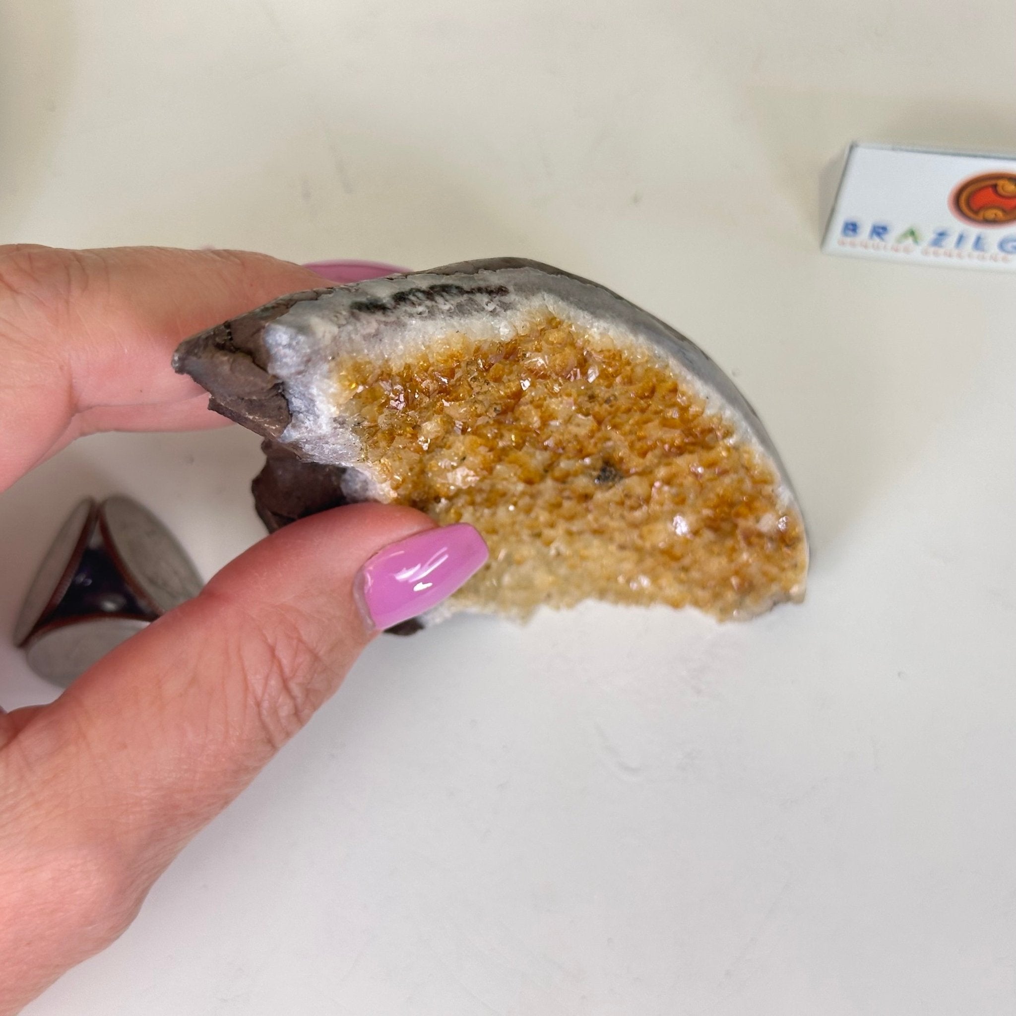 Extra Plus Quality Citrine Cluster w/ flat base, 4.1" Tall 5612 - 0177 - Brazil GemsBrazil GemsExtra Plus Quality Citrine Cluster w/ flat base, 4.1" Tall 5612 - 0177Small Clusters with Flat Bases5612 - 0177