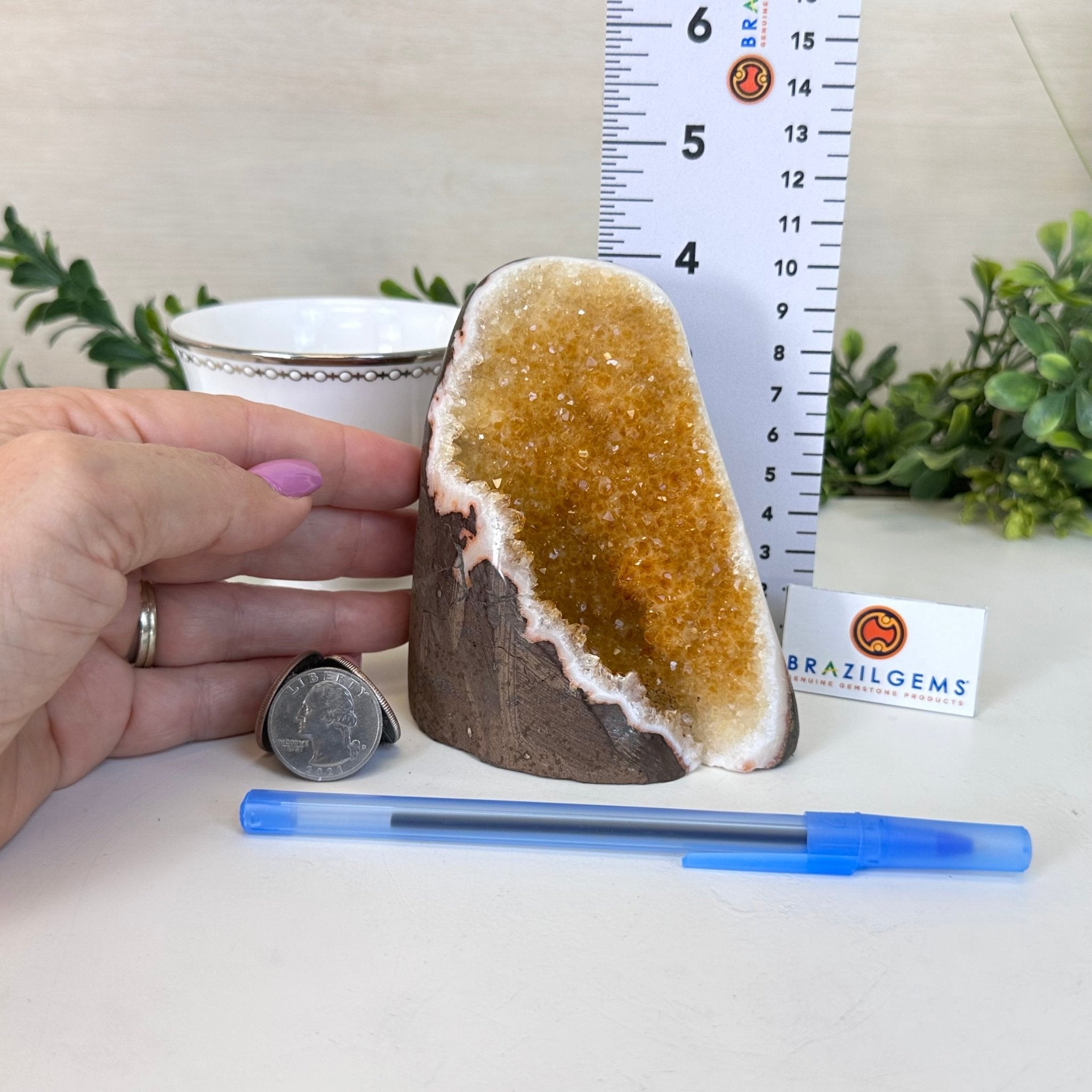 Extra Plus Quality Citrine Cluster w/ flat base, 4.2" Tall 5612 - 0201 - Brazil GemsBrazil GemsExtra Plus Quality Citrine Cluster w/ flat base, 4.2" Tall 5612 - 0201Small Clusters with Flat Bases5612 - 0201