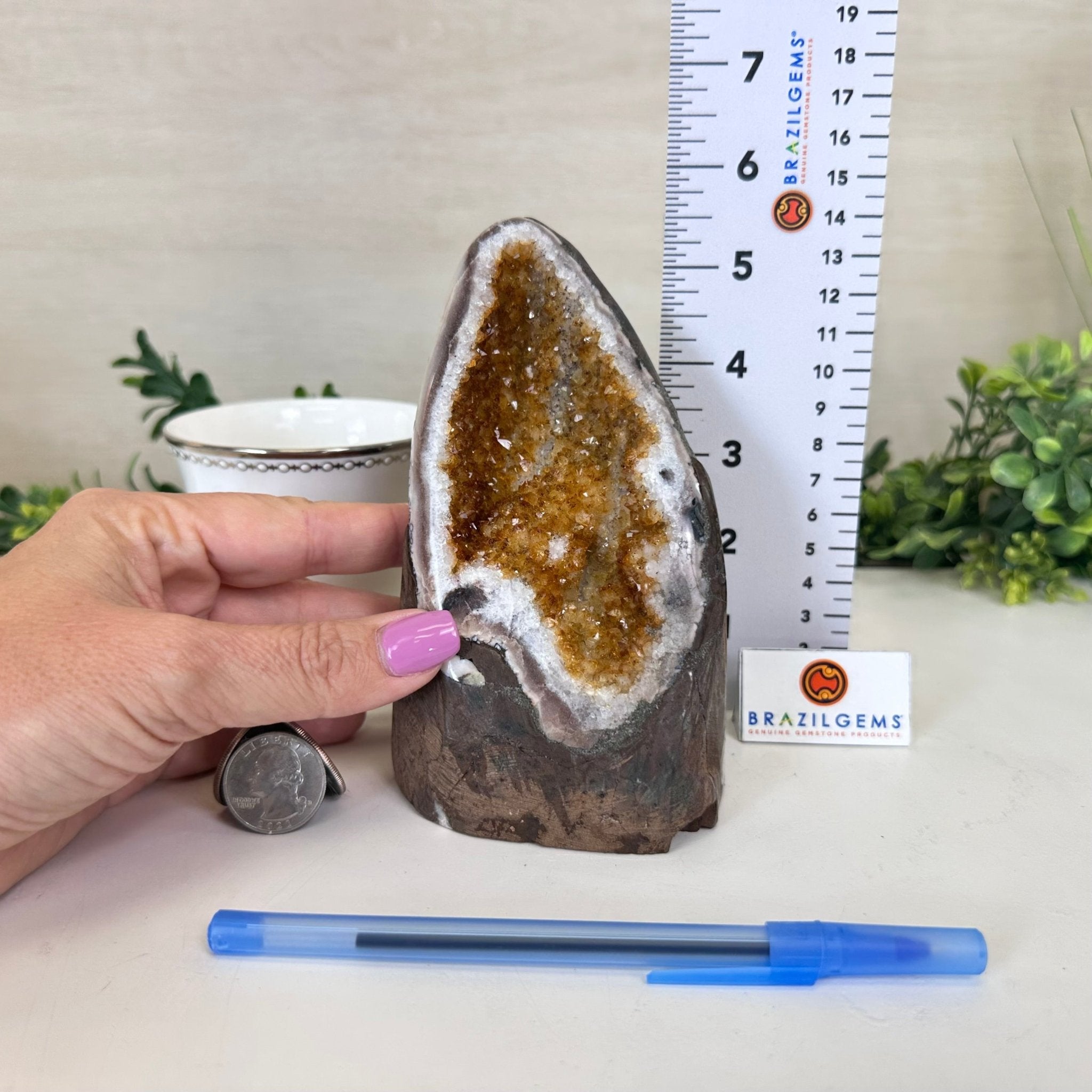Extra Plus Quality Citrine Cluster w/ flat base, 5.6" Tall 5612 - 0235 - Brazil GemsBrazil GemsExtra Plus Quality Citrine Cluster w/ flat base, 5.6" Tall 5612 - 0235Small Clusters with Flat Bases5612 - 0235