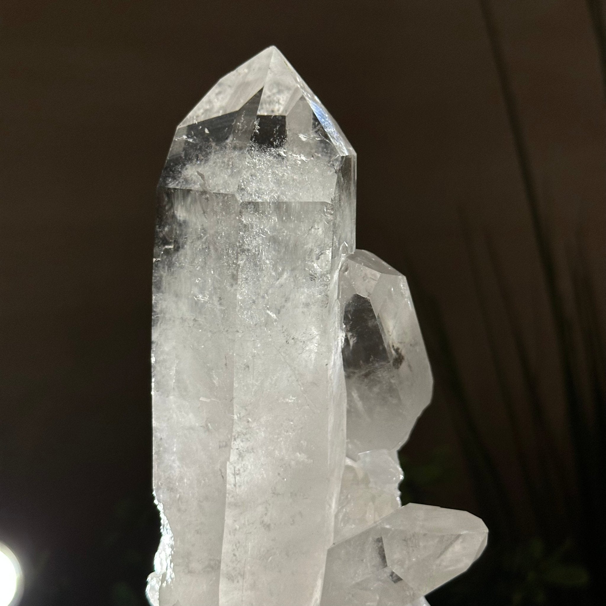Extra Plus Quality Clear Quartz Point on a Metal Stand, 2.6 lbs & 8.8" Tall 3121CQ - 012 - Brazil GemsBrazil GemsExtra Plus Quality Clear Quartz Point on a Metal Stand, 2.6 lbs & 8.8" Tall 3121CQ - 012Crystal Points3121CQ - 012