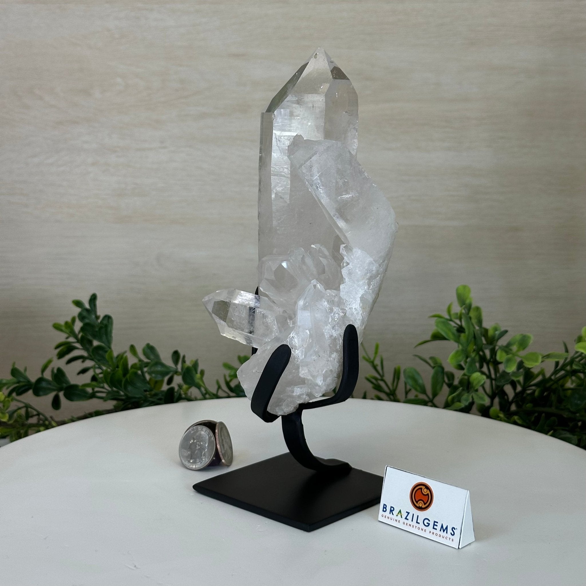 Extra Plus Quality Clear Quartz Point on a Metal Stand, 2.6 lbs & 8.8" Tall 3121CQ - 012 - Brazil GemsBrazil GemsExtra Plus Quality Clear Quartz Point on a Metal Stand, 2.6 lbs & 8.8" Tall 3121CQ - 012Crystal Points3121CQ - 012