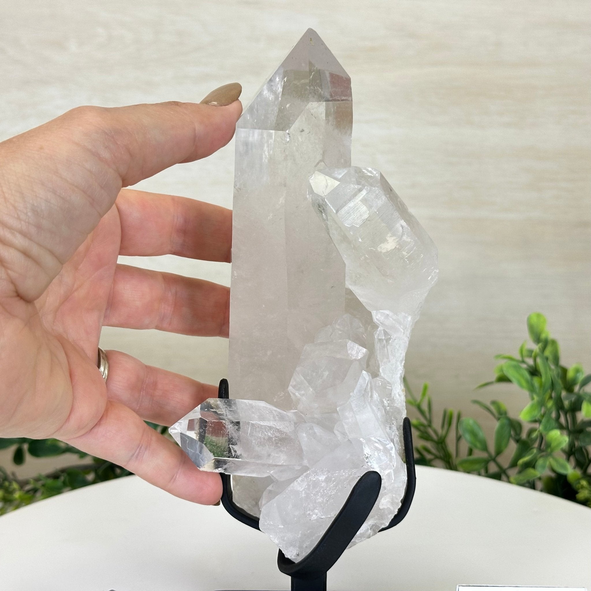 Extra Plus Quality Clear Quartz Point on a Metal Stand, 2.6 lbs & 8.8" Tall 3121CQ - 012 - Brazil GemsBrazil GemsExtra Plus Quality Clear Quartz Point on a Metal Stand, 2.6 lbs & 8.8" Tall 3121CQ - 012Crystal Points3121CQ - 012