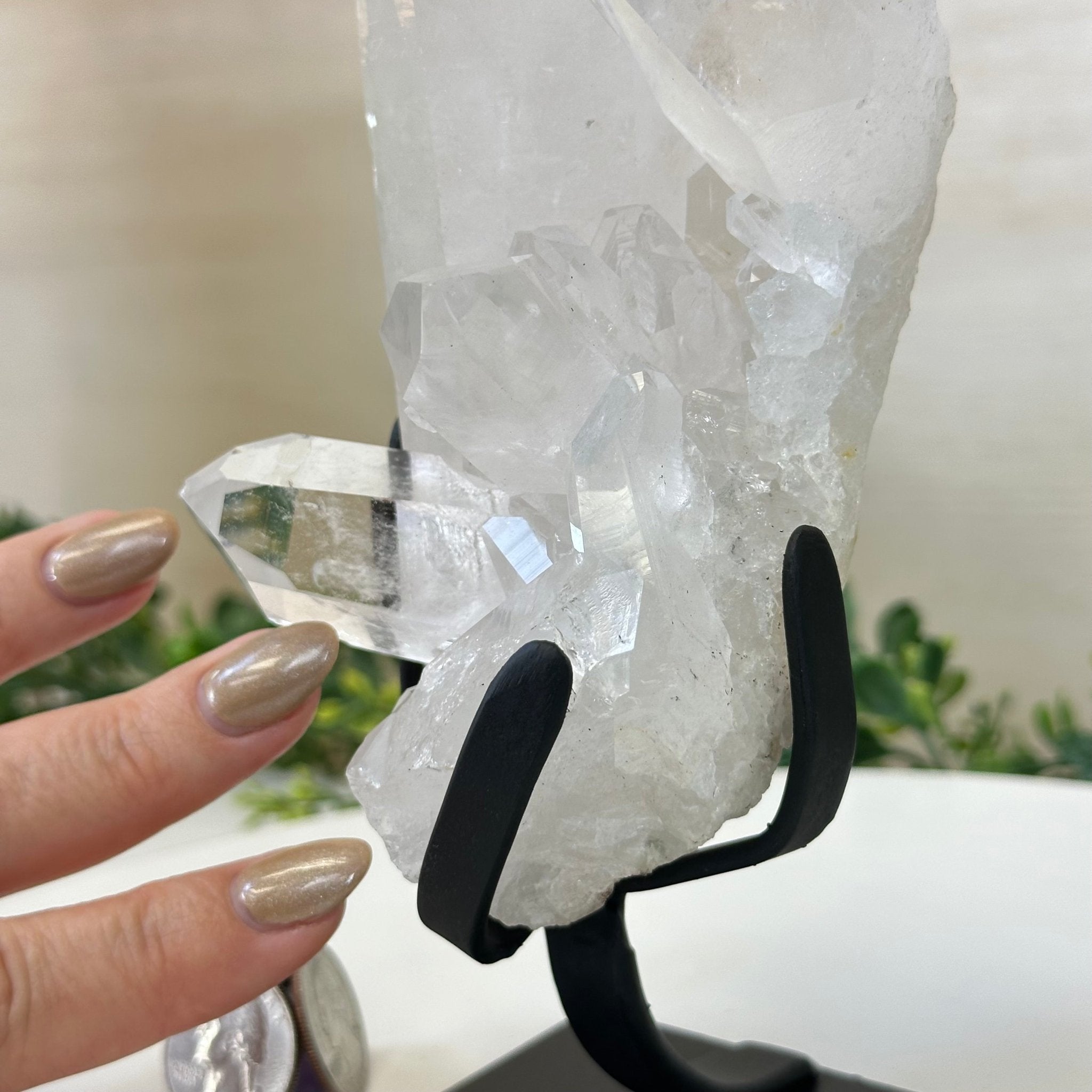 Extra Plus Quality Clear Quartz Point on a Metal Stand, 2.6 lbs & 8.8" Tall 3121CQ - 012 - Brazil GemsBrazil GemsExtra Plus Quality Clear Quartz Point on a Metal Stand, 2.6 lbs & 8.8" Tall 3121CQ - 012Crystal Points3121CQ - 012