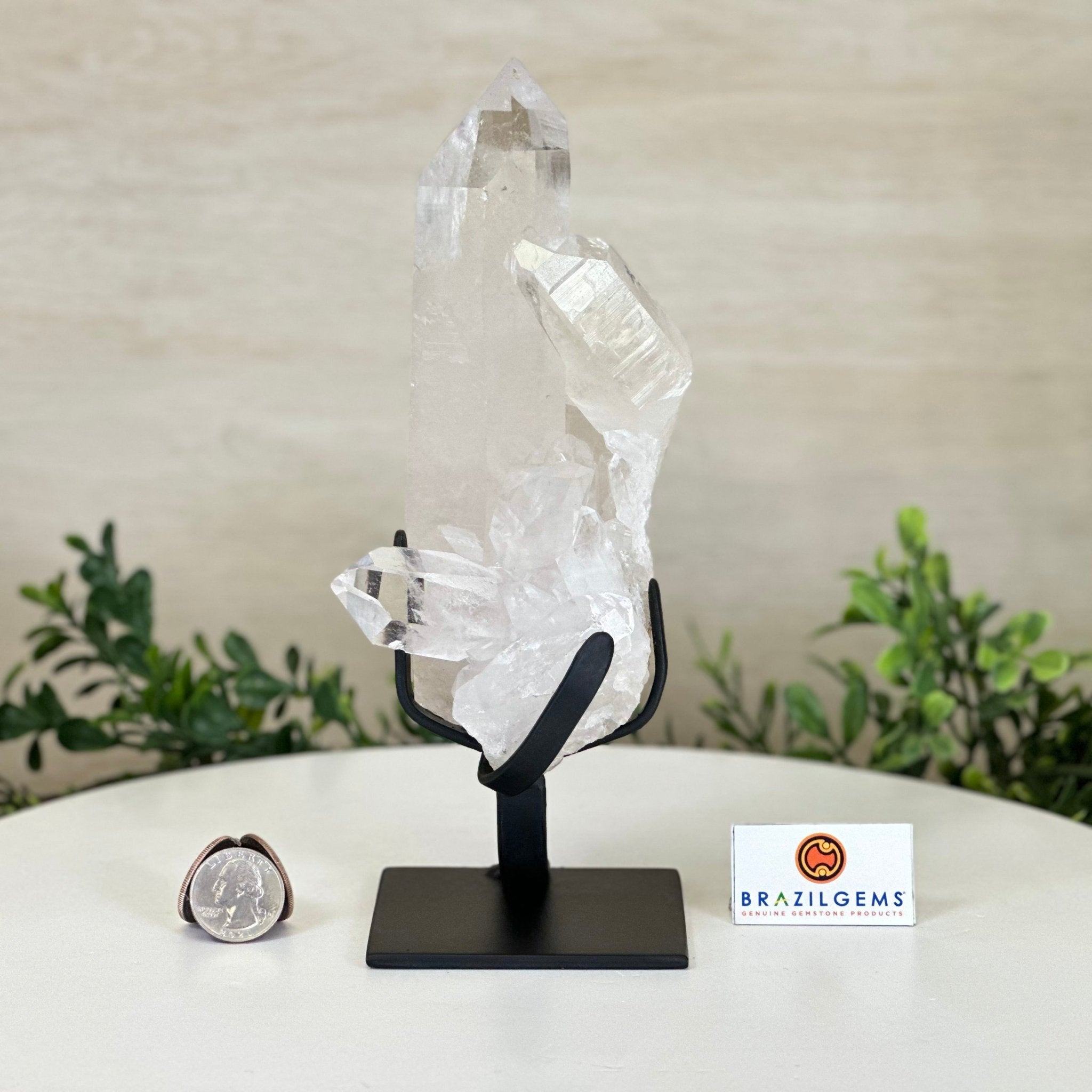 Extra Plus Quality Clear Quartz Point on a Metal Stand, 2.6 lbs & 8.8" Tall 3121CQ - 012 - Brazil GemsBrazil GemsExtra Plus Quality Clear Quartz Point on a Metal Stand, 2.6 lbs & 8.8" Tall 3121CQ - 012Crystal Points3121CQ - 012