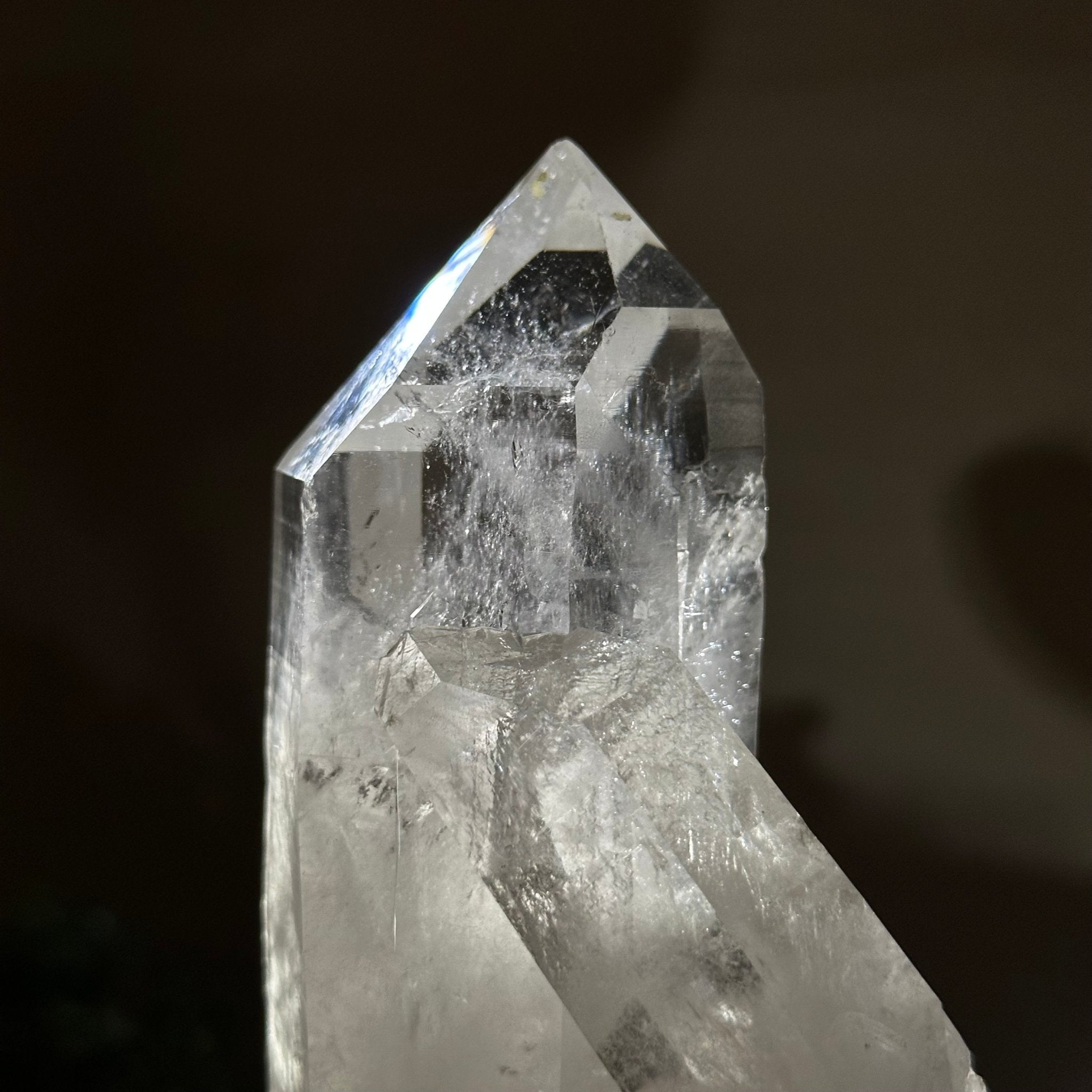Extra Plus Quality Clear Quartz Point on a Metal Stand, 2.6 lbs & 8.8" Tall 3121CQ - 012 - Brazil GemsBrazil GemsExtra Plus Quality Clear Quartz Point on a Metal Stand, 2.6 lbs & 8.8" Tall 3121CQ - 012Crystal Points3121CQ - 012