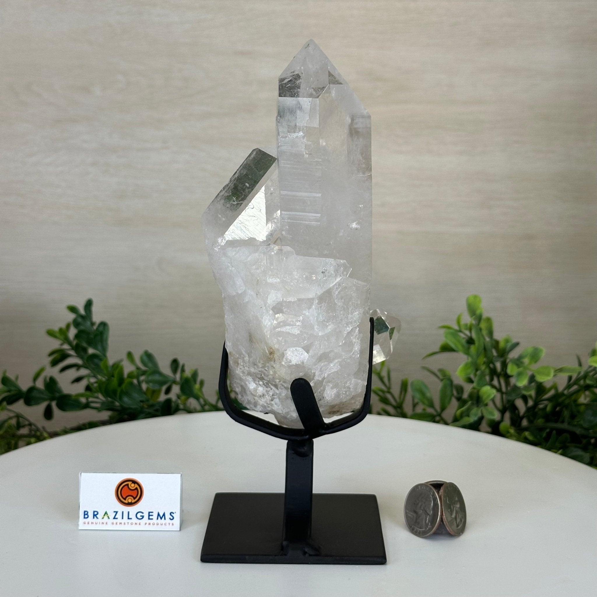 Extra Plus Quality Clear Quartz Point on a Metal Stand, 2.6 lbs & 8.8" Tall 3121CQ - 012 - Brazil GemsBrazil GemsExtra Plus Quality Clear Quartz Point on a Metal Stand, 2.6 lbs & 8.8" Tall 3121CQ - 012Crystal Points3121CQ - 012
