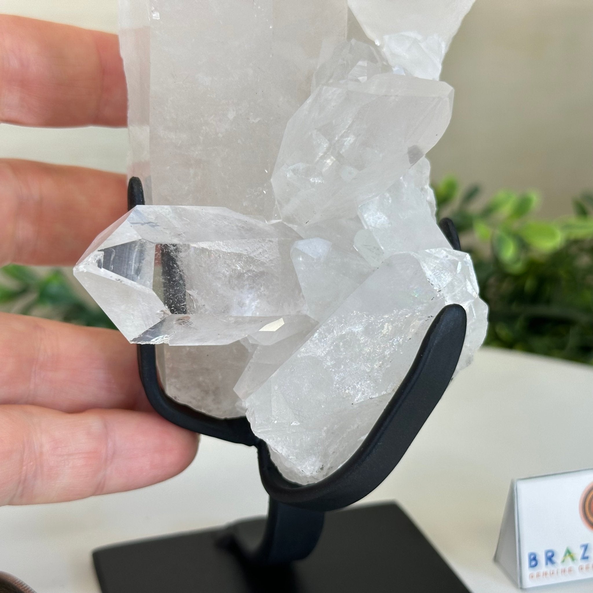 Extra Plus Quality Clear Quartz Point on a Metal Stand, 2.6 lbs & 8.8" Tall 3121CQ - 012 - Brazil GemsBrazil GemsExtra Plus Quality Clear Quartz Point on a Metal Stand, 2.6 lbs & 8.8" Tall 3121CQ - 012Crystal Points3121CQ - 012