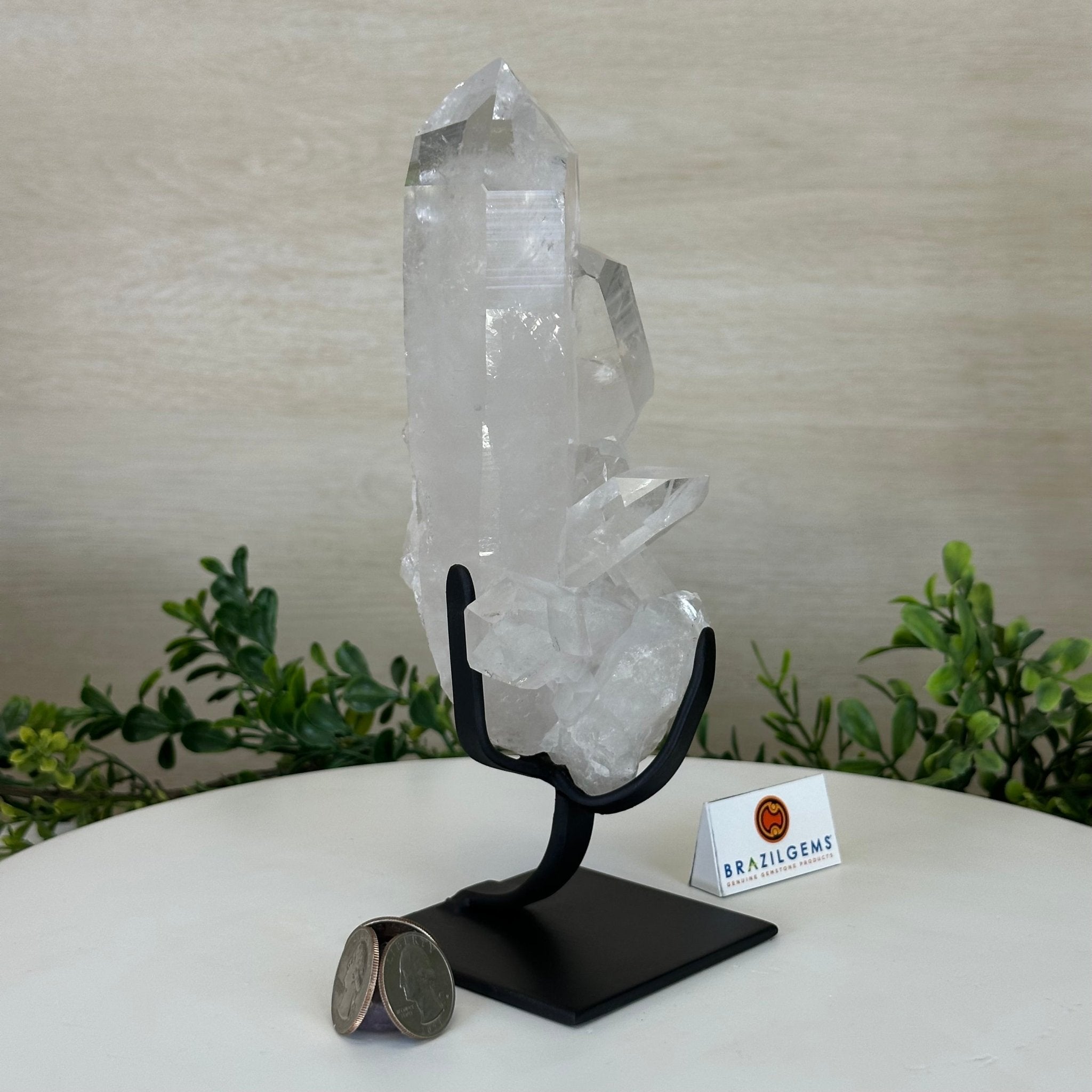 Extra Plus Quality Clear Quartz Point on a Metal Stand, 2.6 lbs & 8.8" Tall 3121CQ - 012 - Brazil GemsBrazil GemsExtra Plus Quality Clear Quartz Point on a Metal Stand, 2.6 lbs & 8.8" Tall 3121CQ - 012Crystal Points3121CQ - 012
