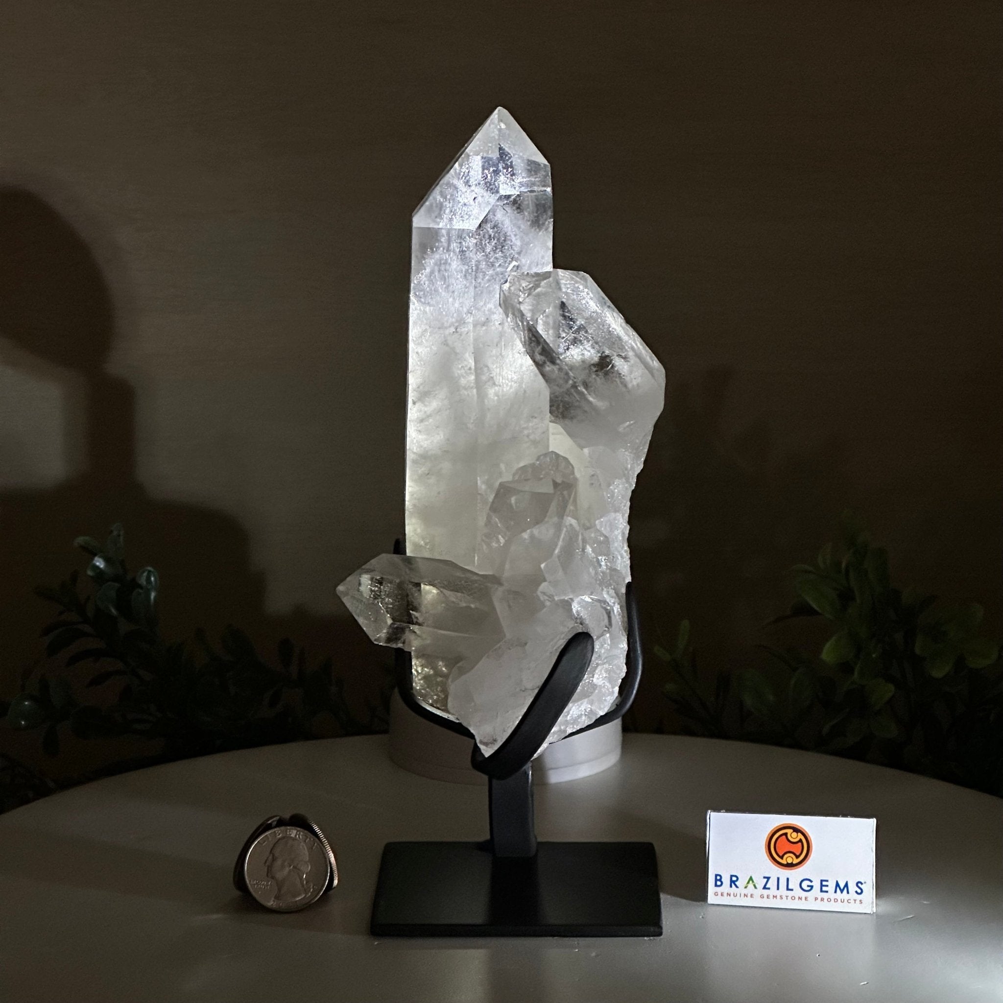 Extra Plus Quality Clear Quartz Point on a Metal Stand, 2.6 lbs & 8.8" Tall 3121CQ - 012 - Brazil GemsBrazil GemsExtra Plus Quality Clear Quartz Point on a Metal Stand, 2.6 lbs & 8.8" Tall 3121CQ - 012Crystal Points3121CQ - 012