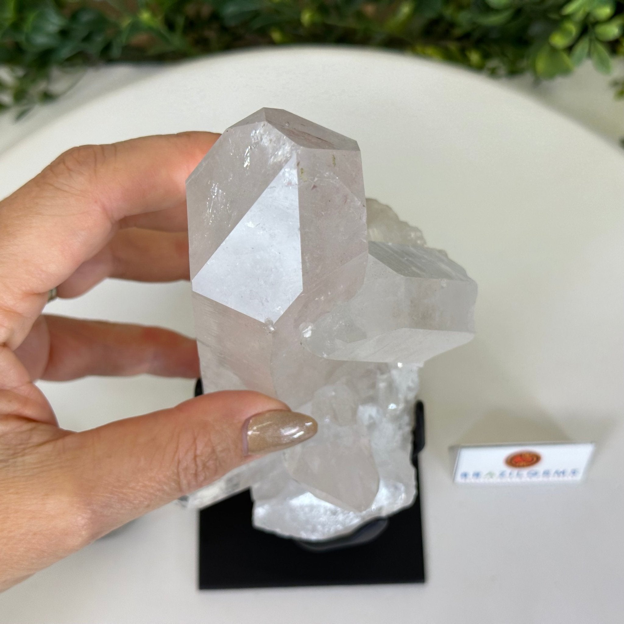 Extra Plus Quality Clear Quartz Point on a Metal Stand, 2.6 lbs & 8.8" Tall 3121CQ - 012 - Brazil GemsBrazil GemsExtra Plus Quality Clear Quartz Point on a Metal Stand, 2.6 lbs & 8.8" Tall 3121CQ - 012Crystal Points3121CQ - 012