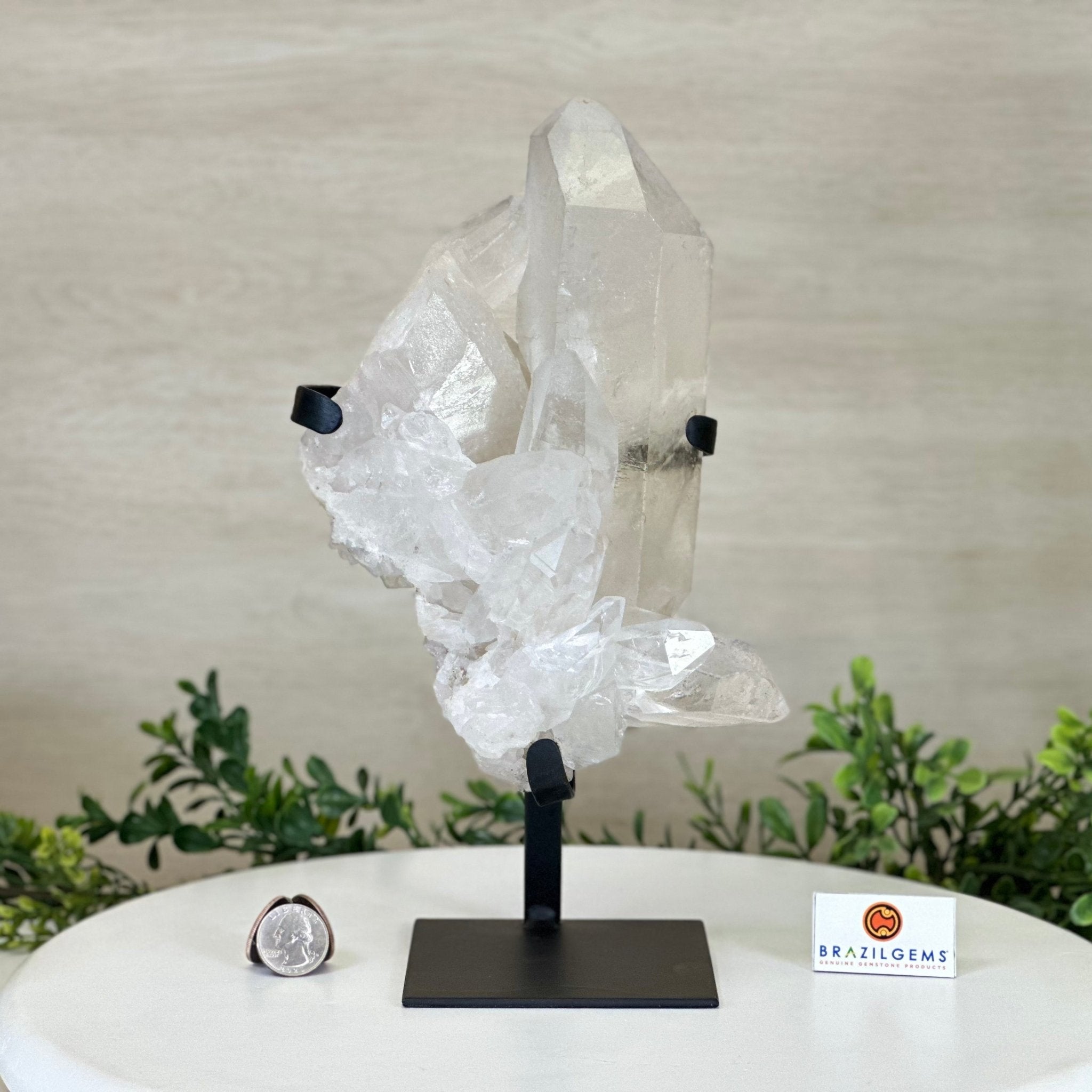 Extra Plus Quality Clear Quartz Point on a Metal Stand, 5.6 lbs & 11.2" Tall 3121CQ - 013 - Brazil GemsBrazil GemsExtra Plus Quality Clear Quartz Point on a Metal Stand, 5.6 lbs & 11.2" Tall 3121CQ - 013Crystal Points3121CQ - 013