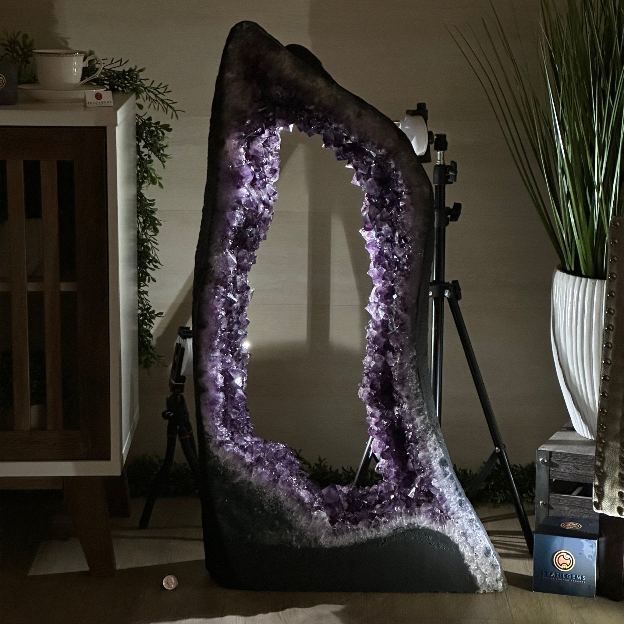 Extra Plus Quality Open 2 - Sided Amethyst Cathedral 149.9 lbs & 37" Tall #5605 - 0225 - Brazil GemsBrazil GemsExtra Plus Quality Open 2 - Sided Amethyst Cathedral 149.9 lbs & 37" Tall #5605 - 0225Open 2 - Sided Cathedrals5605 - 0225