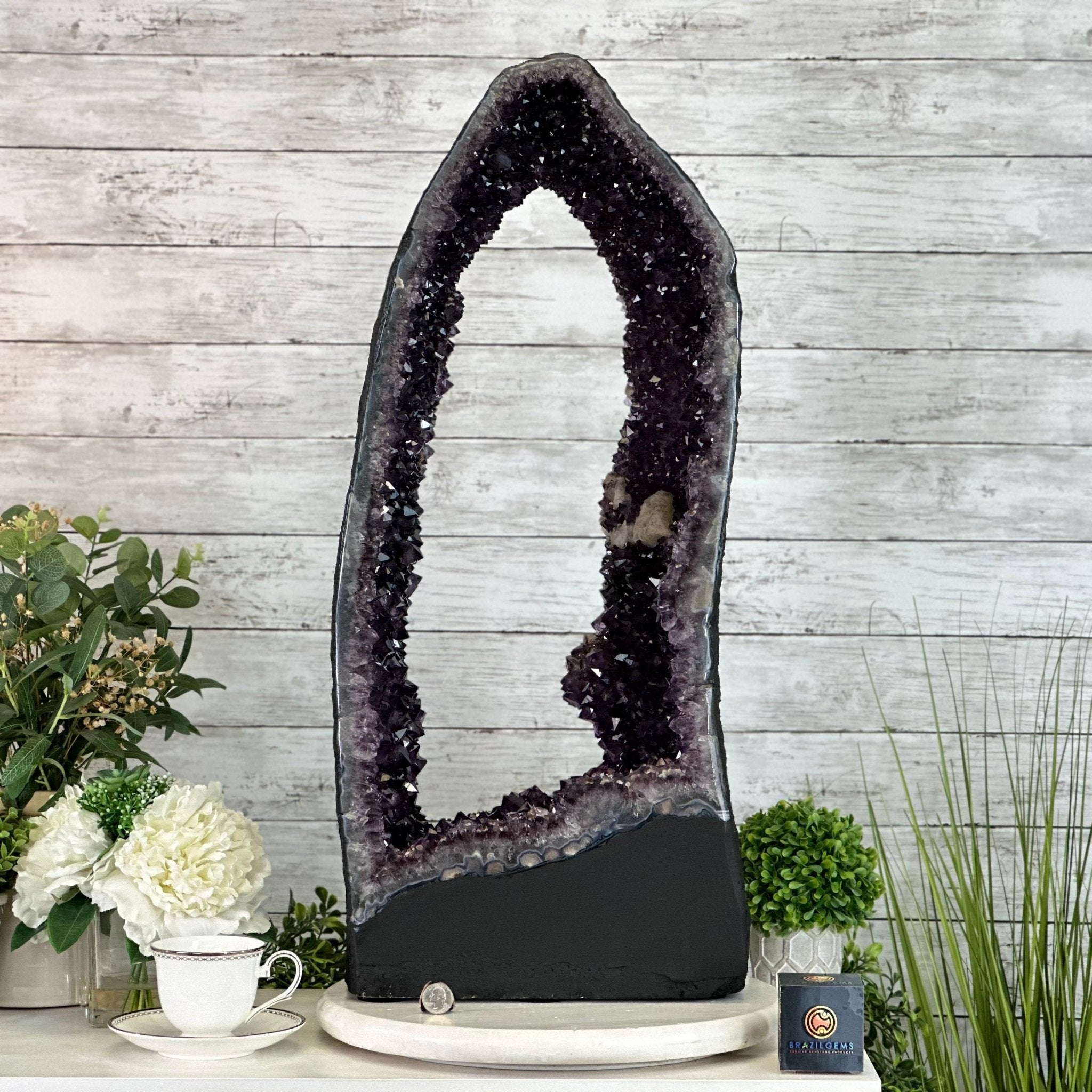 Extra Plus Quality Open 2 - Sided Amethyst Cathedral 72.8 lbs & 29.7" Tall #5605 - 0146 - Brazil GemsBrazil GemsExtra Plus Quality Open 2 - Sided Amethyst Cathedral 72.8 lbs & 29.7" Tall #5605 - 0146Open 2 - Sided Cathedrals5605 - 0146