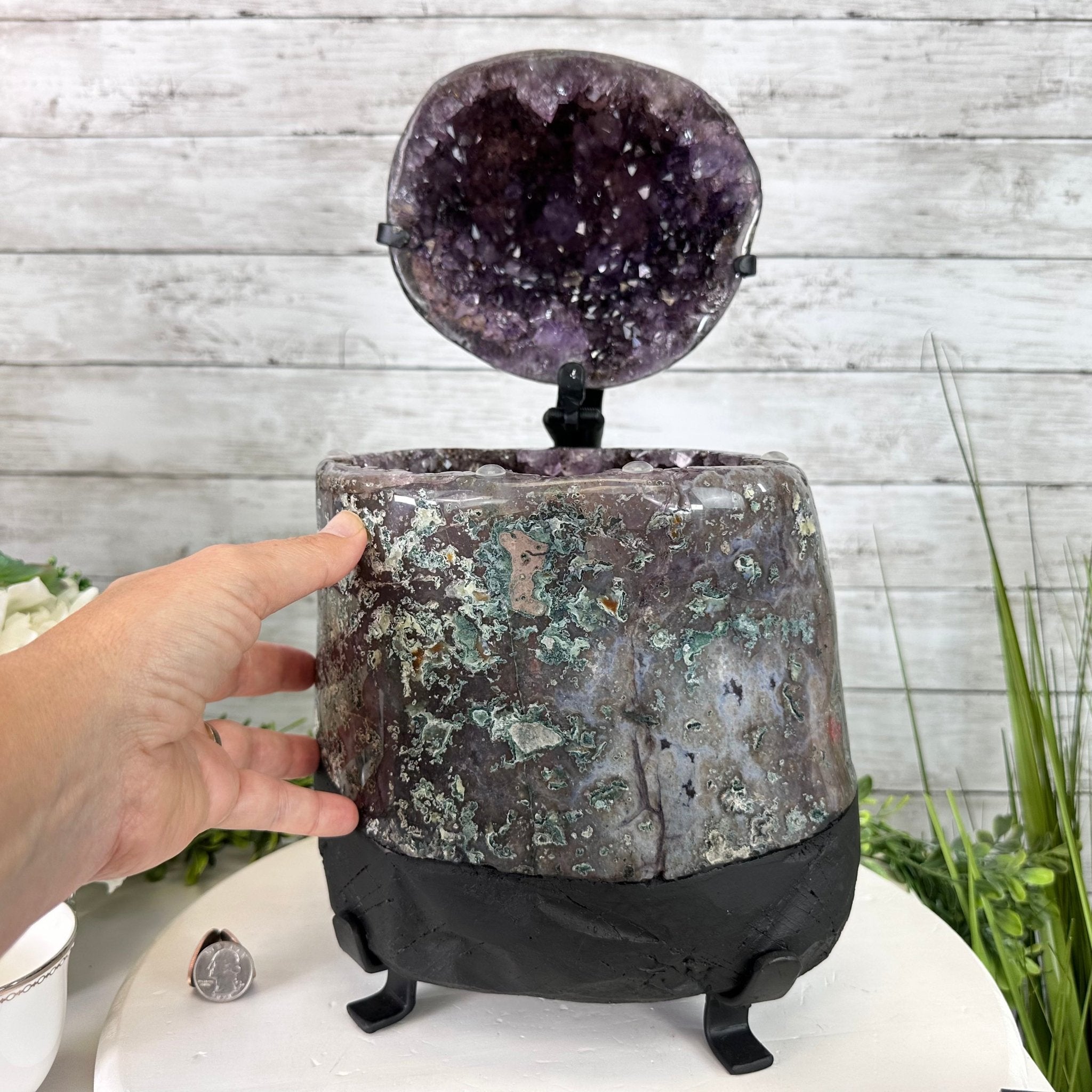 Extra Plus Quality Polished Amethyst "Jewelry Box", Clam Shell style Lid, 25.7 lbs & 15.3" tall, Model #5656-0012 by Brazil Gems - Brazil GemsBrazil GemsExtra Plus Quality Polished Amethyst "Jewelry Box", Clam Shell style Lid, 25.7 lbs & 15.3" tall, Model #5656-0012 by Brazil GemsGeode Jewelry Boxes5656-0012