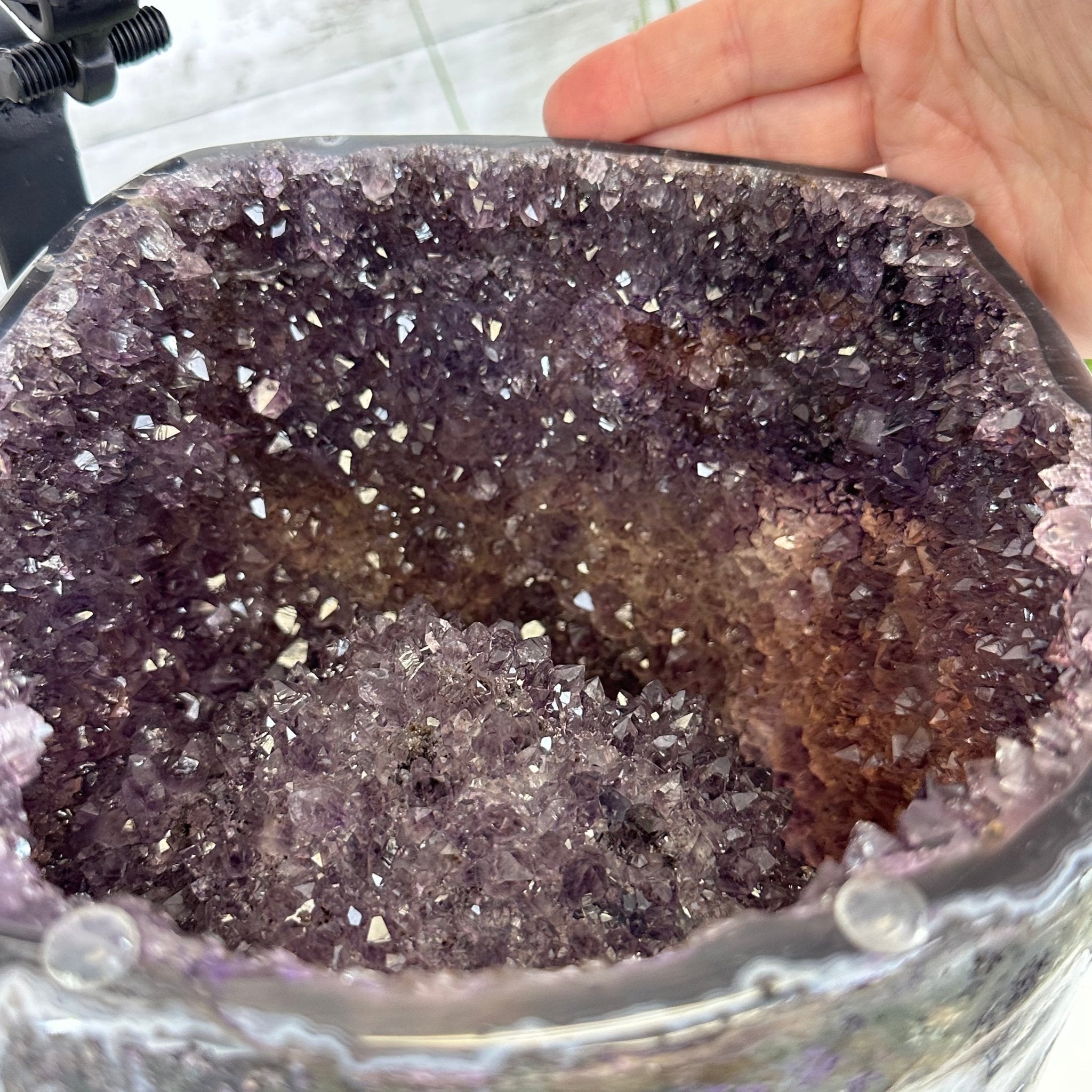 Extra Plus Quality Polished Amethyst "Jewelry Box", Clam Shell style Lid, 43.3 lbs & 19" tall, Model #5656-0013 by Brazil Gems - Brazil GemsBrazil GemsExtra Plus Quality Polished Amethyst "Jewelry Box", Clam Shell style Lid, 43.3 lbs & 19" tall, Model #5656-0013 by Brazil GemsGeode Jewelry Boxes5656-0013