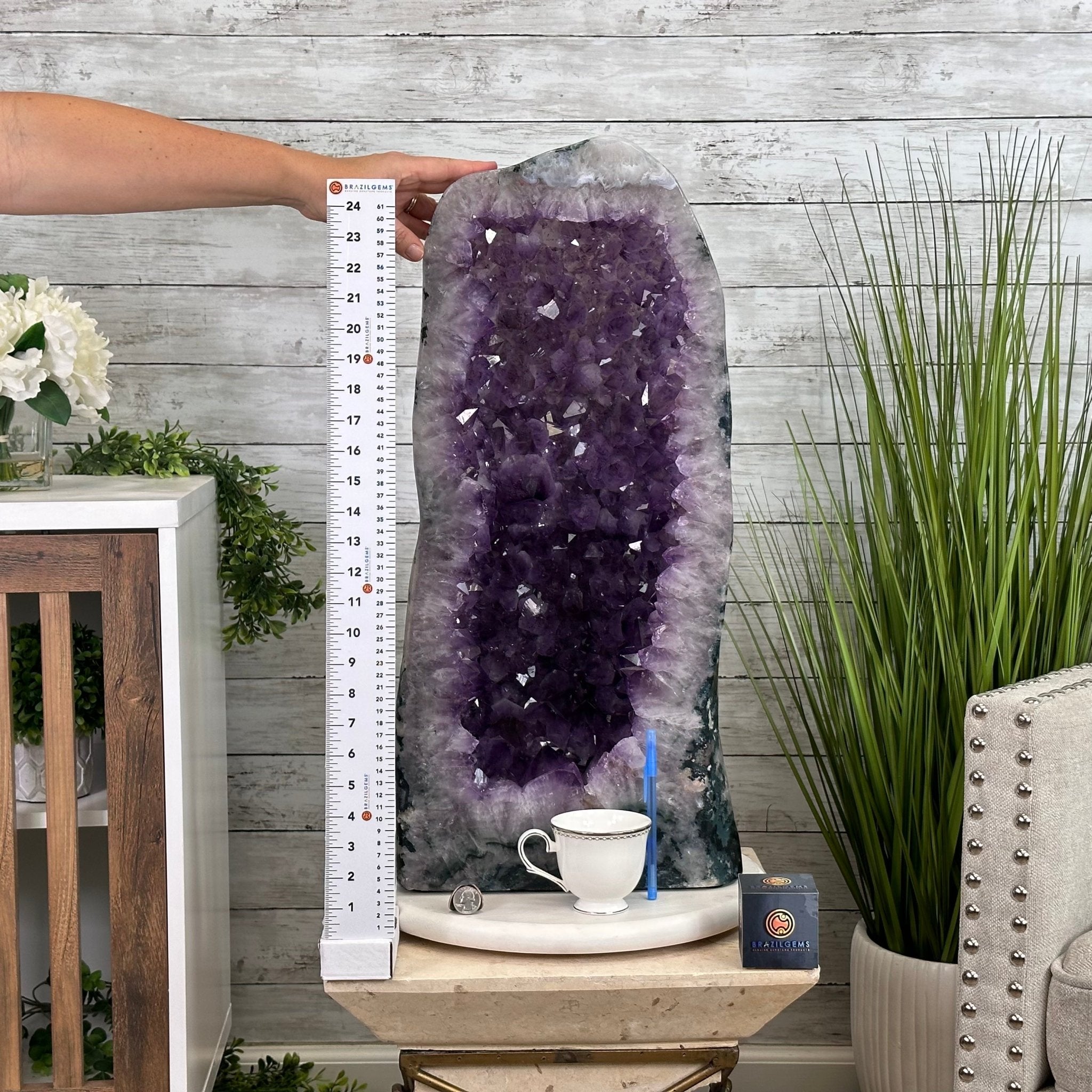 Extra Plus Quality Polished Brazilian Amethyst Cathedral, 115.9 lbs & 26.25" tall Model #5602-0065 by Brazil Gems - Brazil GemsBrazil GemsExtra Plus Quality Polished Brazilian Amethyst Cathedral, 115.9 lbs & 26.25" tall Model #5602-0065 by Brazil GemsPolished Cathedrals5602-0065