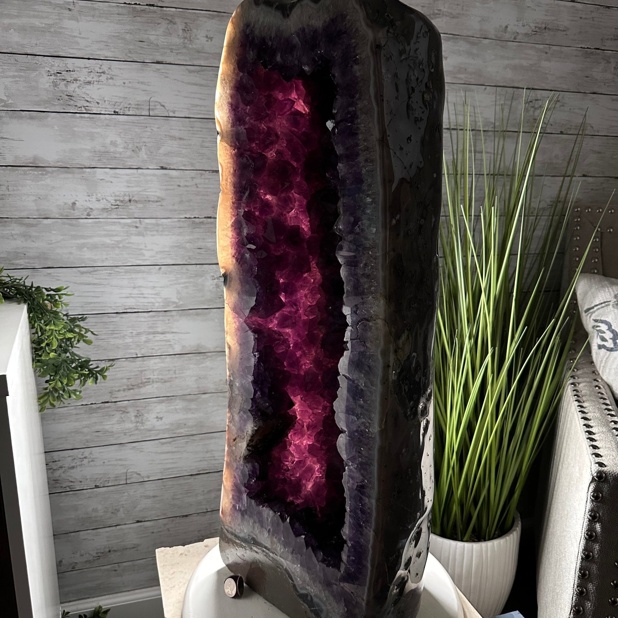 Extra Plus Quality Polished Brazilian Amethyst Cathedral, 122.7 lbs & 29.25" tall Model #5602-0124 by Brazil Gems - Brazil GemsBrazil GemsExtra Plus Quality Polished Brazilian Amethyst Cathedral, 122.7 lbs & 29.25" tall Model #5602-0124 by Brazil GemsPolished Cathedrals5602-0124