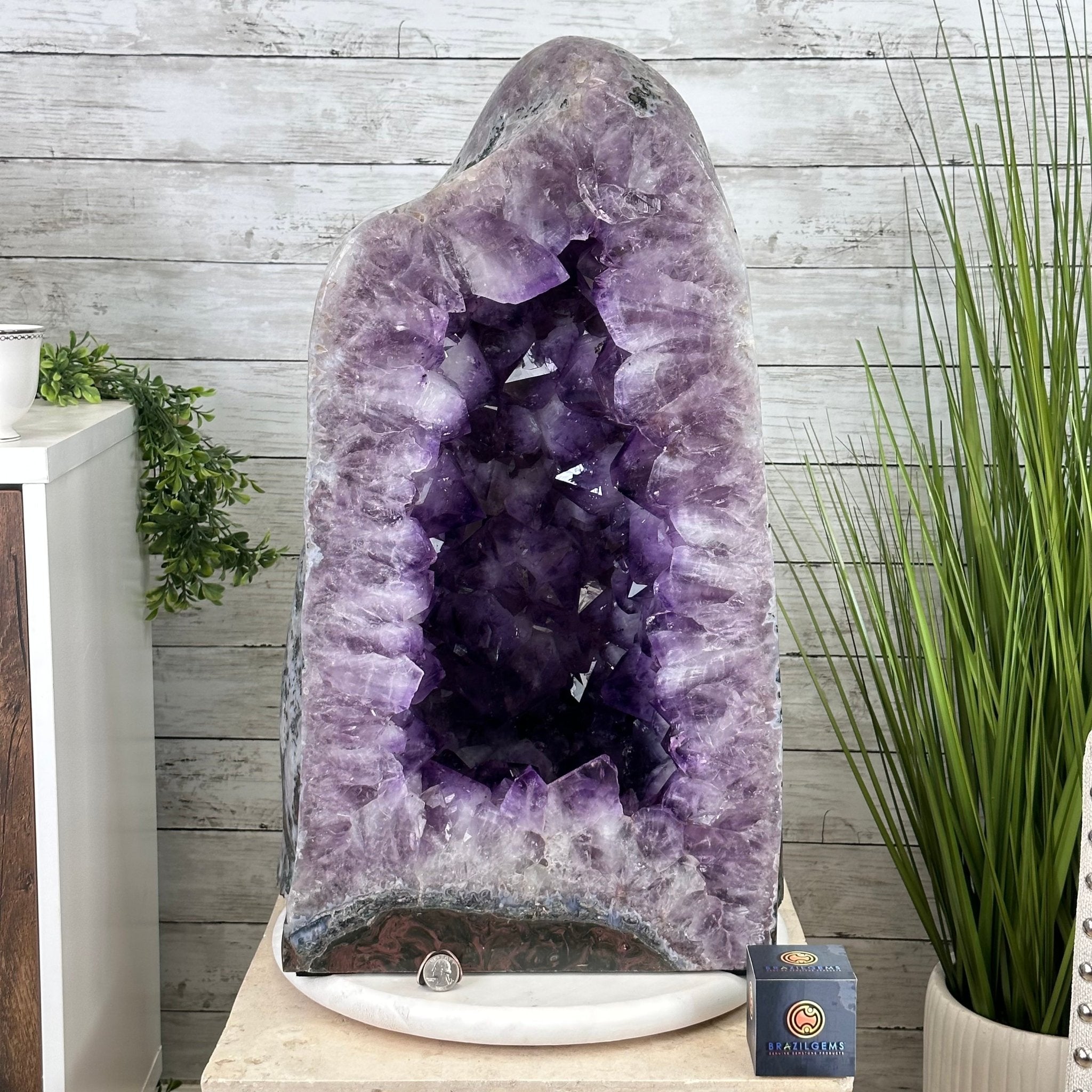 Extra Plus Quality Polished Brazilian Amethyst Cathedral, 161.3 lbs & 24.75" tall Model #5602-0047 by Brazil Gems - Brazil GemsBrazil GemsExtra Plus Quality Polished Brazilian Amethyst Cathedral, 161.3 lbs & 24.75" tall Model #5602-0047 by Brazil GemsPolished Cathedrals5602-0047