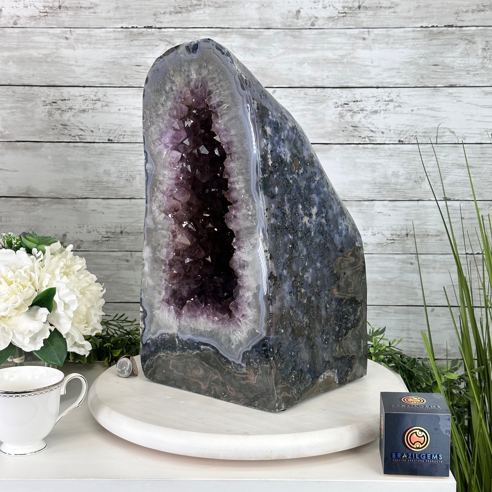 Extra Plus Quality Polished Brazilian Amethyst Cathedral, 46.6 lbs & 15.75" tall Model #5602-0193 by Brazil Gems - Brazil GemsBrazil GemsExtra Plus Quality Polished Brazilian Amethyst Cathedral, 46.6 lbs & 15.75" tall Model #5602-0193 by Brazil GemsPolished Cathedrals5602-0193
