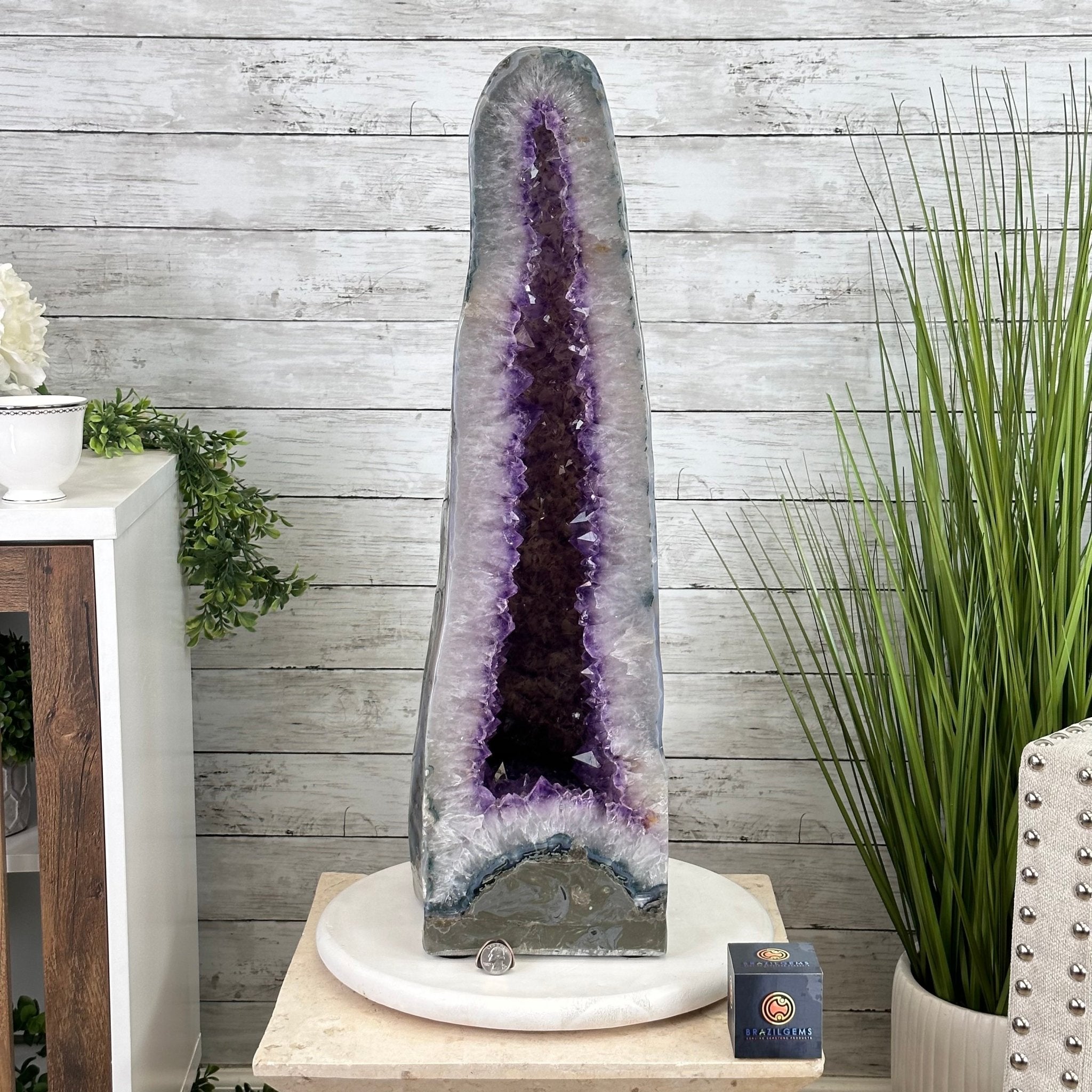 Extra Plus Quality Polished Brazilian Amethyst Cathedral, 69.6 lbs & 27.3" tall Model #5602-0120 by Brazil Gems - Brazil GemsBrazil GemsExtra Plus Quality Polished Brazilian Amethyst Cathedral, 69.6 lbs & 27.3" tall Model #5602-0120 by Brazil GemsPolished Cathedrals5602-0120
