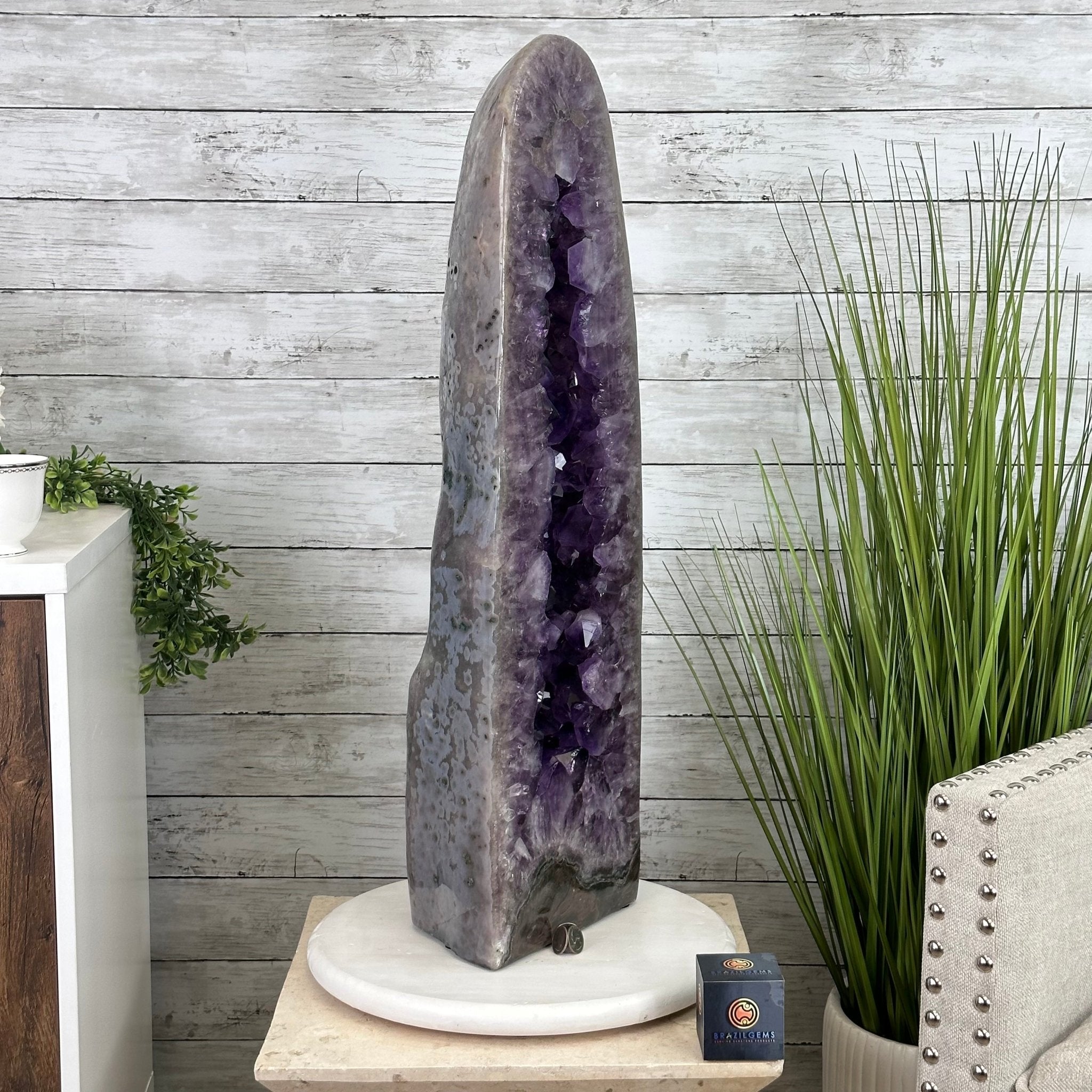 Extra Plus Quality Polished Brazilian Amethyst Cathedral, 81.7 lbs & 24" tall Model #5602-0055 by Brazil Gems - Brazil GemsBrazil GemsExtra Plus Quality Polished Brazilian Amethyst Cathedral, 81.7 lbs & 24" tall Model #5602-0055 by Brazil GemsPolished Cathedrals5602-0055