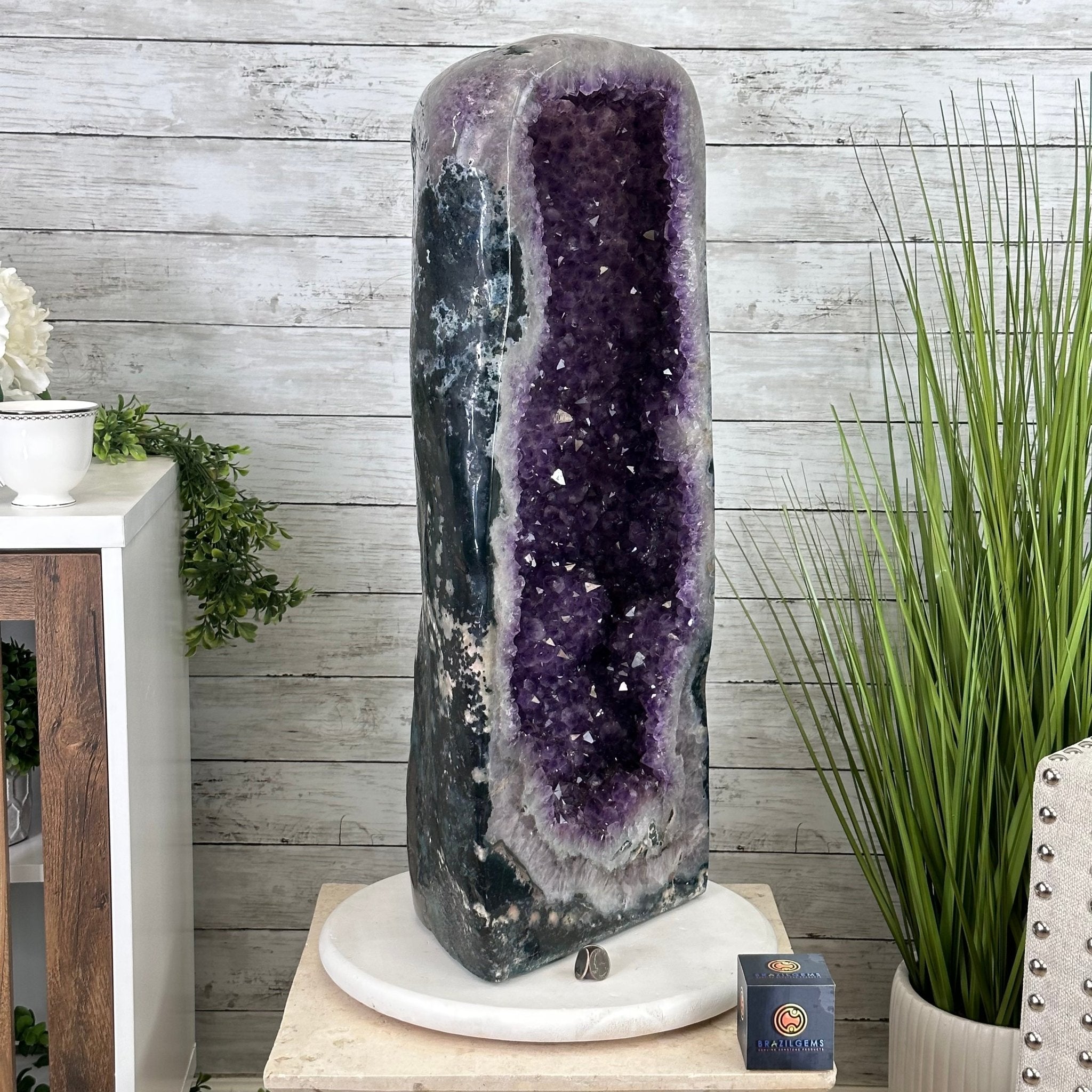 Extra Plus Quality Polished Brazilian Amethyst Cathedral, 96.2 lbs & 27.75" tall Model #5602-0057 by Brazil Gems - Brazil GemsBrazil GemsExtra Plus Quality Polished Brazilian Amethyst Cathedral, 96.2 lbs & 27.75" tall Model #5602-0057 by Brazil GemsPolished Cathedrals5602-0057