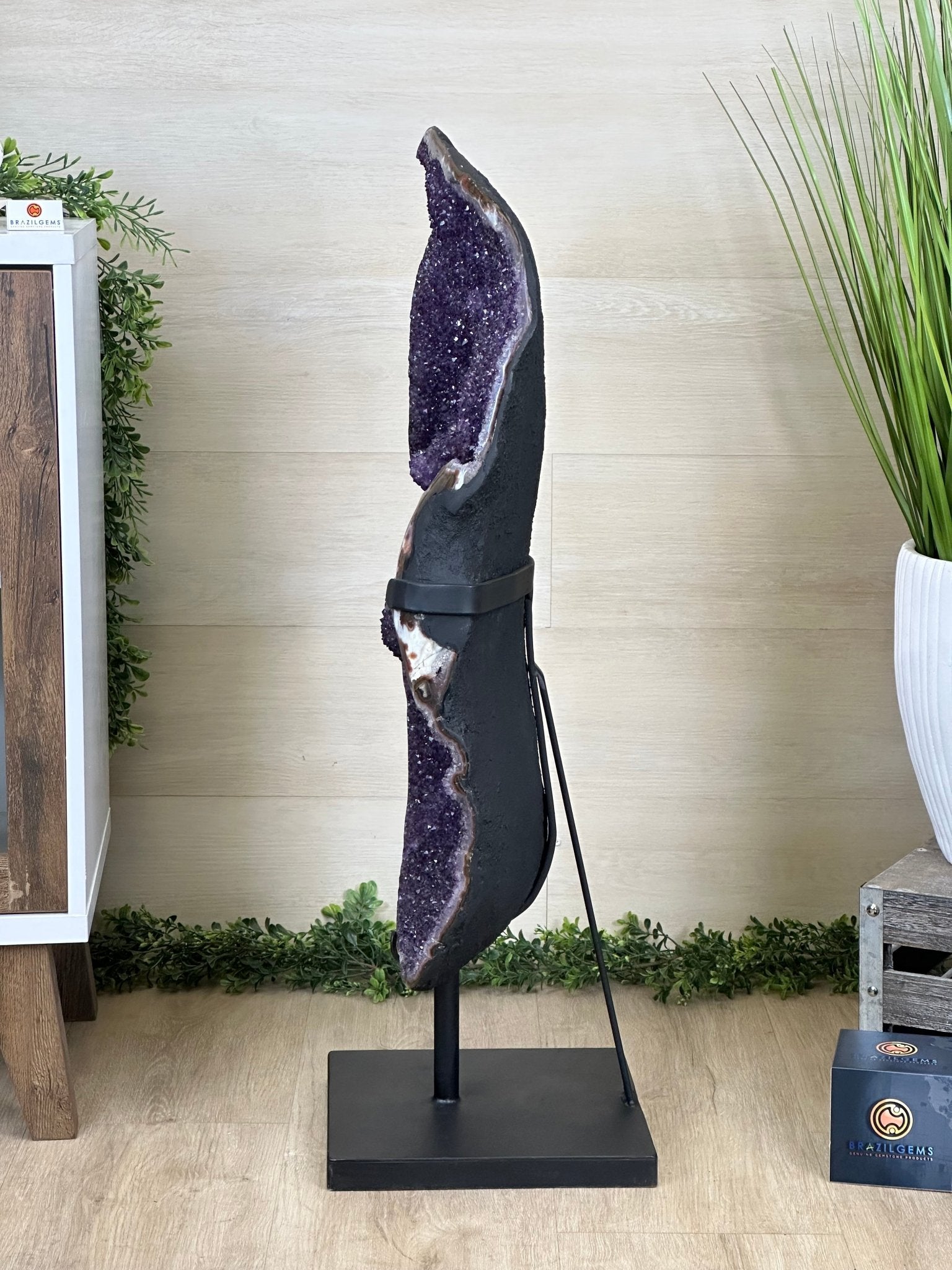 Extra Plus Uruguayan Amethyst Cluster on a Metal Base, 72.5 lbs & 32.6" Tall, #5491 - 0248 - Brazil GemsBrazil GemsExtra Plus Uruguayan Amethyst Cluster on a Metal Base, 72.5 lbs & 32.6" Tall, #5491 - 0248Clusters on Fixed Bases5491 - 0248