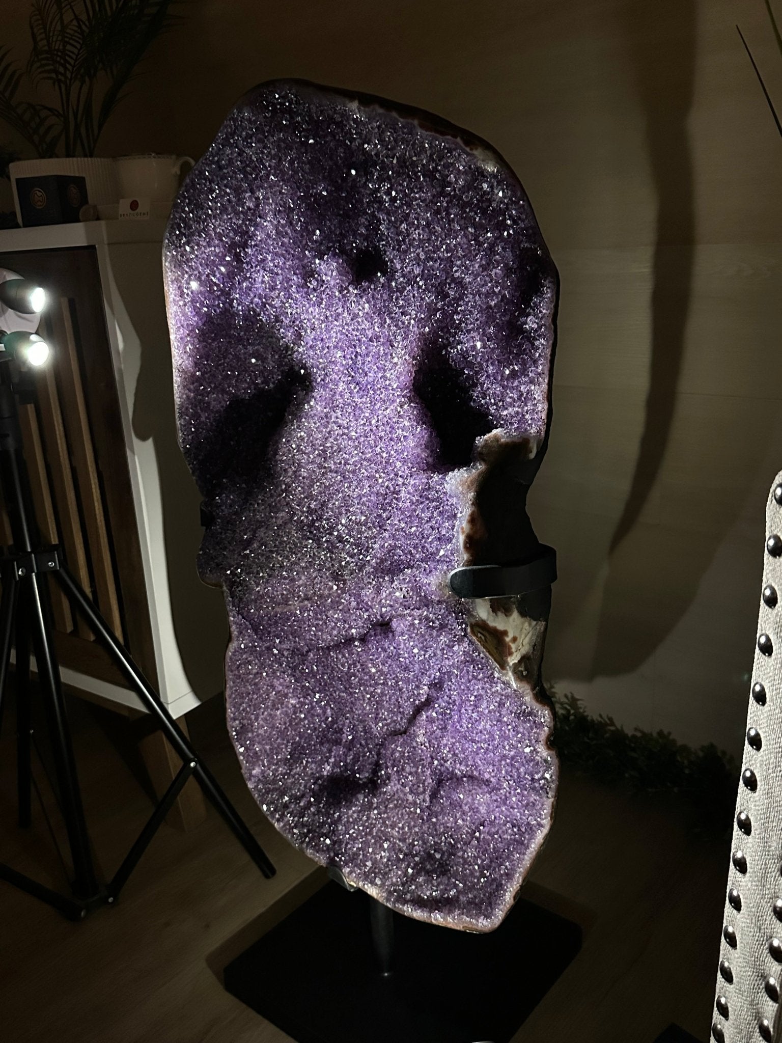 Extra Plus Uruguayan Amethyst Cluster on a Metal Base, 72.5 lbs & 32.6" Tall, #5491 - 0248 - Brazil GemsBrazil GemsExtra Plus Uruguayan Amethyst Cluster on a Metal Base, 72.5 lbs & 32.6" Tall, #5491 - 0248Clusters on Fixed Bases5491 - 0248