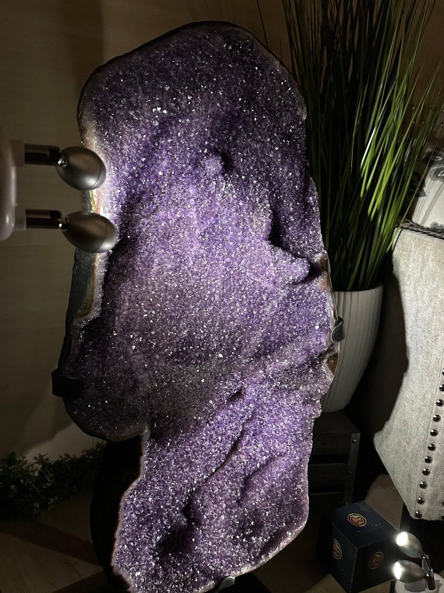 Extra Plus Uruguayan Amethyst Cluster on a Metal Base, 72.5 lbs & 32.6" Tall, #5491 - 0248 - Brazil GemsBrazil GemsExtra Plus Uruguayan Amethyst Cluster on a Metal Base, 72.5 lbs & 32.6" Tall, #5491 - 0248Clusters on Fixed Bases5491 - 0248