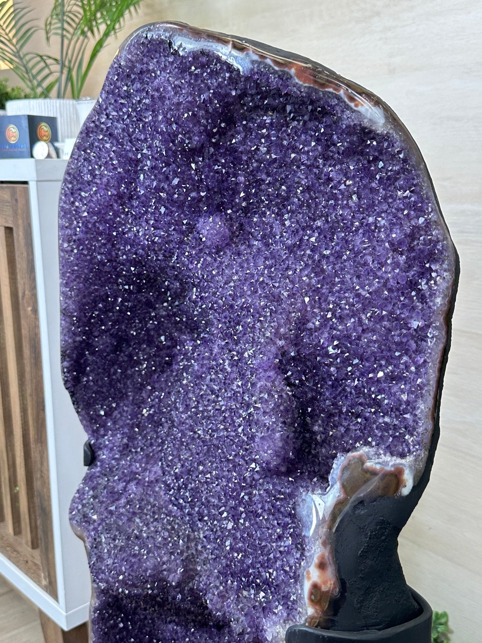 Extra Plus Uruguayan Amethyst Cluster on a Metal Base, 72.5 lbs & 32.6" Tall, #5491 - 0248 - Brazil GemsBrazil GemsExtra Plus Uruguayan Amethyst Cluster on a Metal Base, 72.5 lbs & 32.6" Tall, #5491 - 0248Clusters on Fixed Bases5491 - 0248