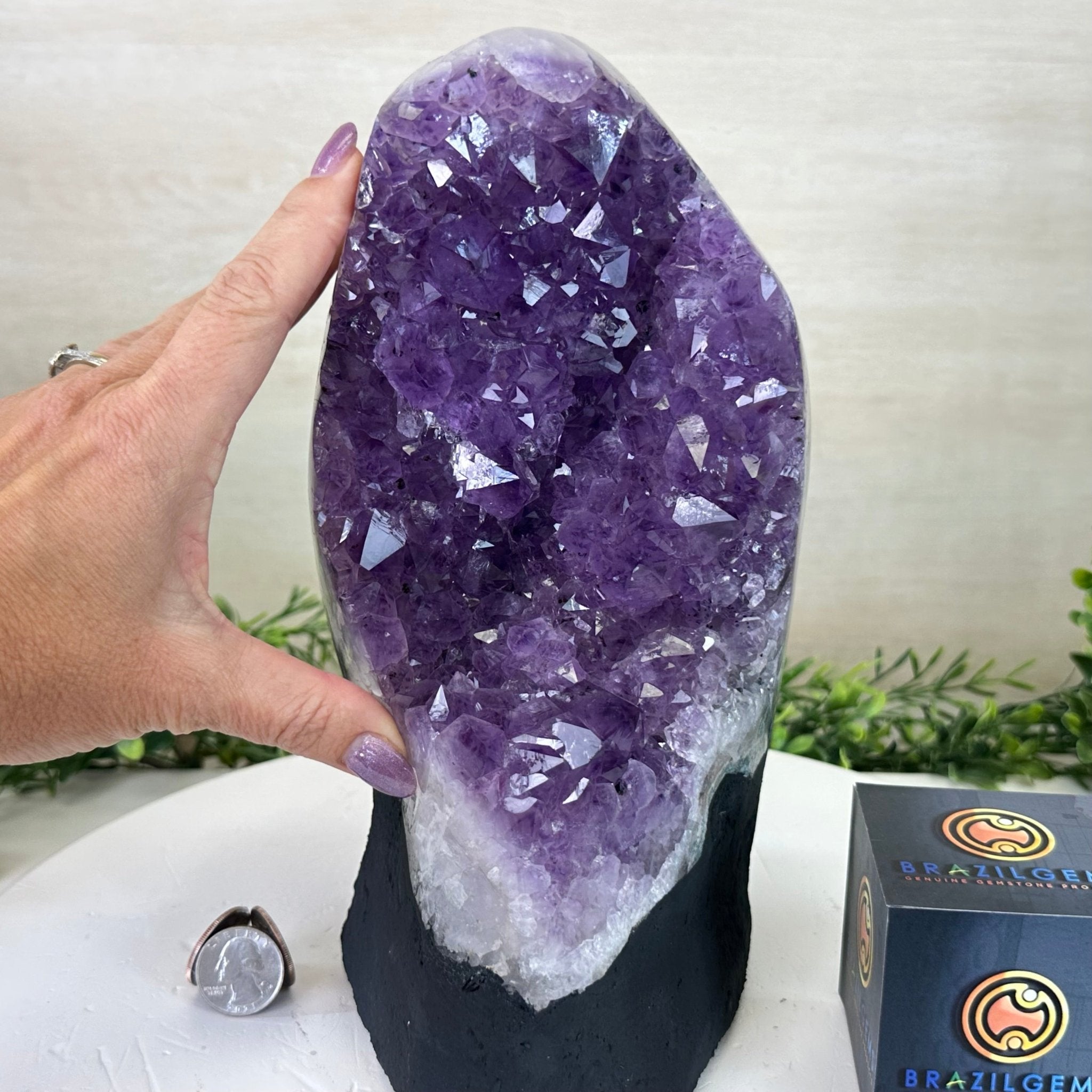 Extra Quality Amethyst Cluster, Cement Base, 12.1 lbs & 10.2" Tall #5614 - 0140 - Brazil GemsBrazil GemsExtra Quality Amethyst Cluster, Cement Base, 12.1 lbs & 10.2" Tall #5614 - 0140Clusters on Cement Bases5614 - 0140