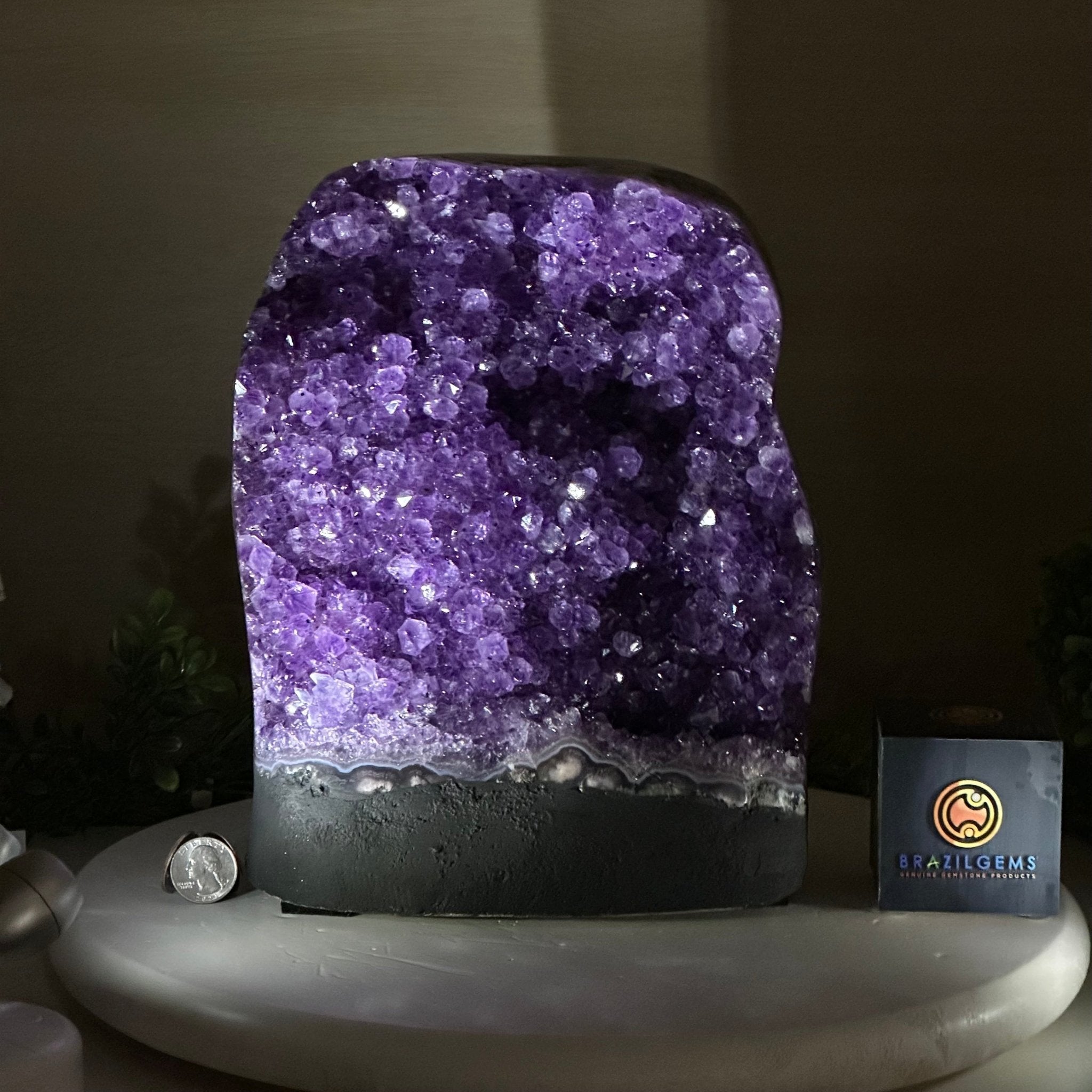 Extra Quality Amethyst Cluster, Cement Base, 25.4 lbs & 10.2" Tall #5614 - 0152 - Brazil GemsBrazil GemsExtra Quality Amethyst Cluster, Cement Base, 25.4 lbs & 10.2" Tall #5614 - 0152Clusters on Cement Bases5614 - 0152