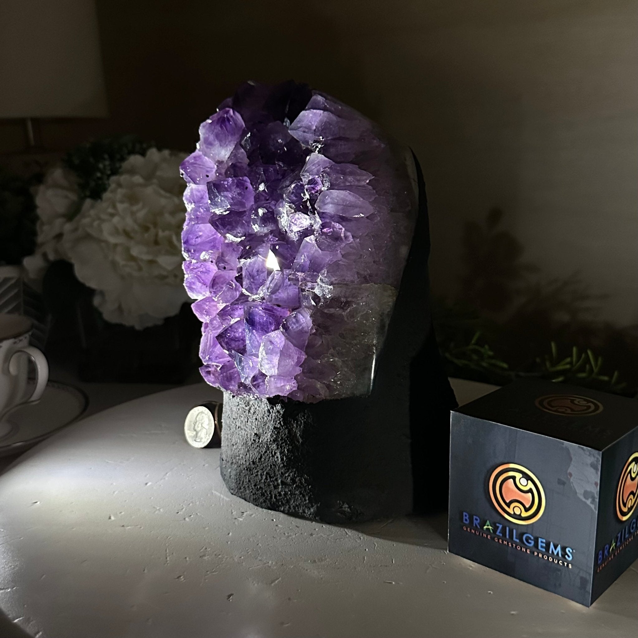 Extra Quality Amethyst Cluster, Cement Base, 8.5 lbs & 7.9" Tall #5614 - 0129 - Brazil GemsBrazil GemsExtra Quality Amethyst Cluster, Cement Base, 8.5 lbs & 7.9" Tall #5614 - 0129Clusters on Cement Bases5614 - 0129