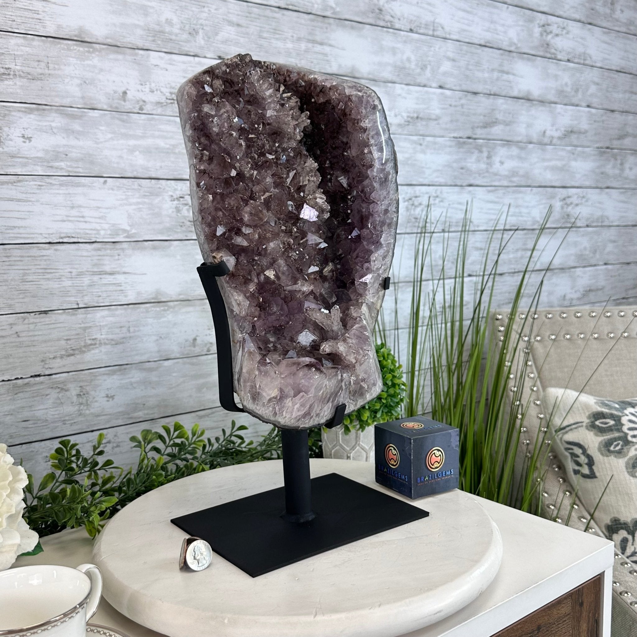 Extra Quality Amethyst Cluster on a Metal Base, 19.3 lbs & 17.1" Tall #5491 - 0191 - Brazil GemsBrazil GemsExtra Quality Amethyst Cluster on a Metal Base, 19.3 lbs & 17.1" Tall #5491 - 0191Clusters on Fixed Bases5491 - 0191