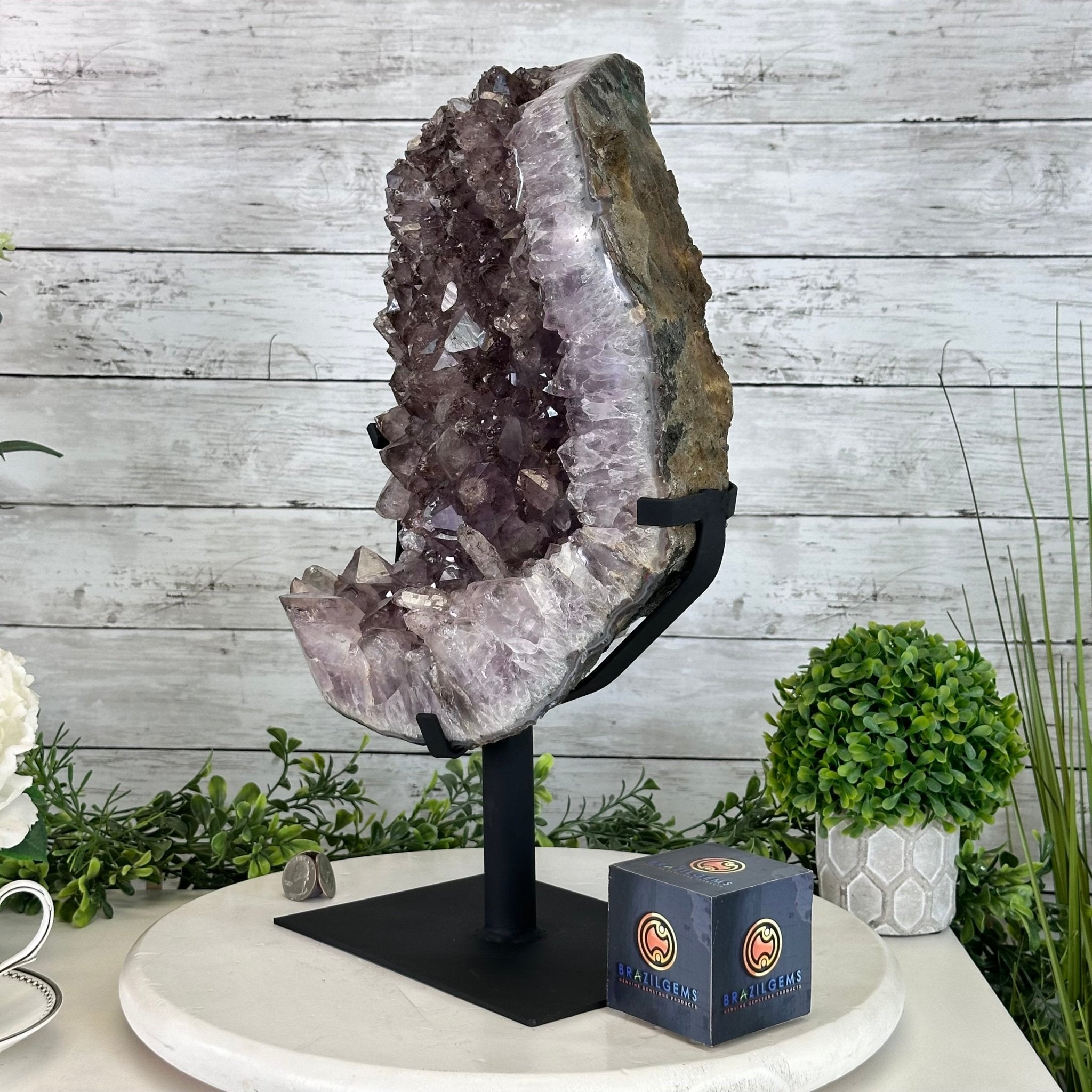 Extra Quality Amethyst Cluster on a Metal Base, 19.3 lbs & 17.1" Tall #5491 - 0191 - Brazil GemsBrazil GemsExtra Quality Amethyst Cluster on a Metal Base, 19.3 lbs & 17.1" Tall #5491 - 0191Clusters on Fixed Bases5491 - 0191