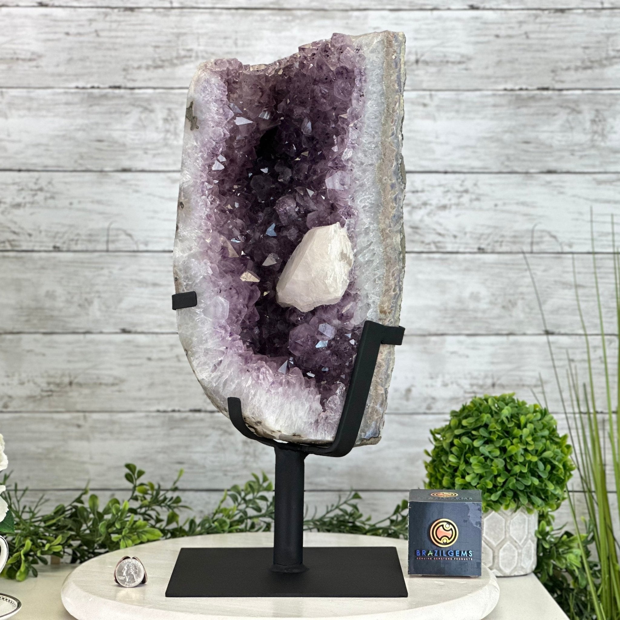 Extra Quality Amethyst Cluster on a Metal Base, 31.5 lbs & 18.4" Tall #5491 - 0197 - Brazil GemsBrazil GemsExtra Quality Amethyst Cluster on a Metal Base, 31.5 lbs & 18.4" Tall #5491 - 0197Clusters on Fixed Bases5491 - 0197