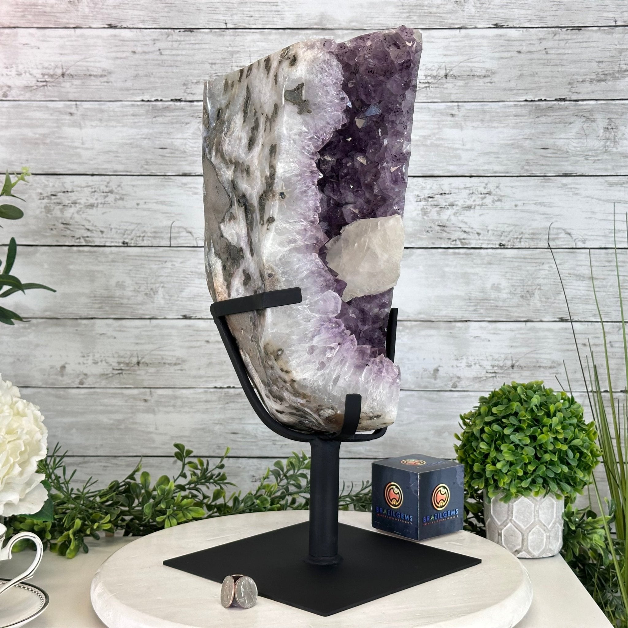 Extra Quality Amethyst Cluster on a Metal Base, 31.5 lbs & 18.4" Tall #5491 - 0197 - Brazil GemsBrazil GemsExtra Quality Amethyst Cluster on a Metal Base, 31.5 lbs & 18.4" Tall #5491 - 0197Clusters on Fixed Bases5491 - 0197