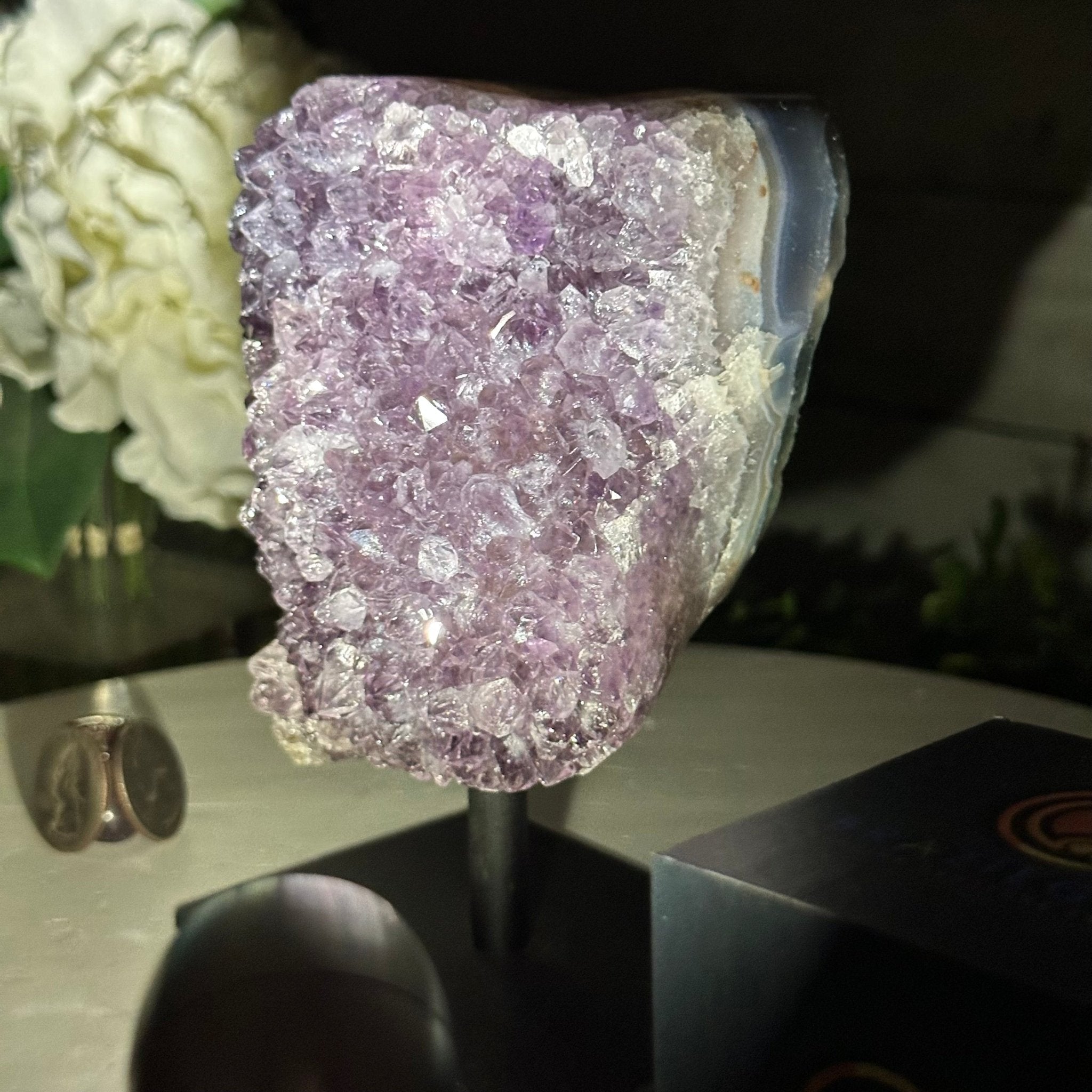 Extra Quality Amethyst Cluster on a Metal Base, 3.3 lbs & 5.7" Tall #5491-0130 - Brazil GemsBrazil GemsExtra Quality Amethyst Cluster on a Metal Base, 3.3 lbs & 5.7" Tall #5491-0130Clusters on Fixed Bases5491-0130