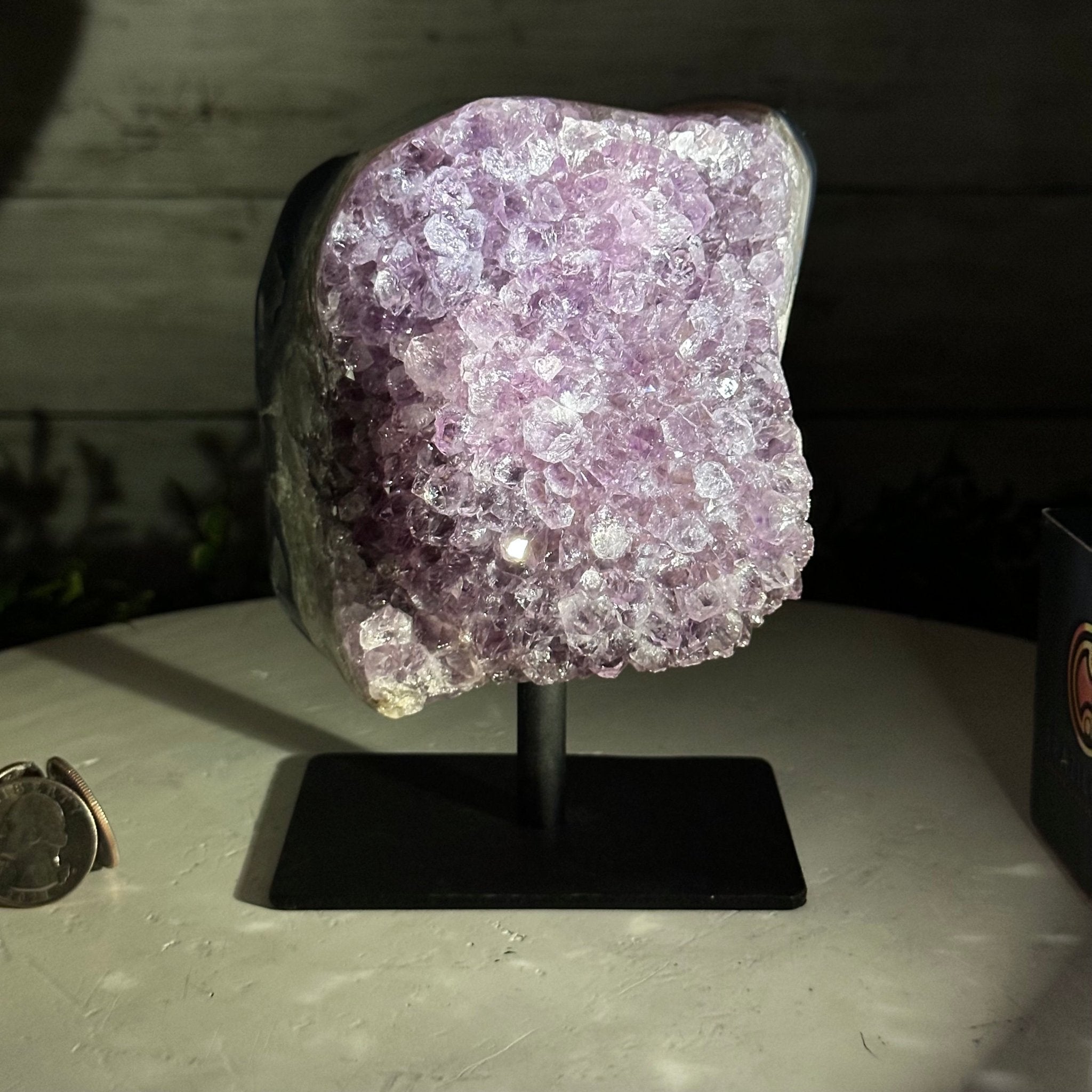 Extra Quality Amethyst Cluster on a Metal Base, 3.3 lbs & 5.7" Tall #5491-0130 - Brazil GemsBrazil GemsExtra Quality Amethyst Cluster on a Metal Base, 3.3 lbs & 5.7" Tall #5491-0130Clusters on Fixed Bases5491-0130