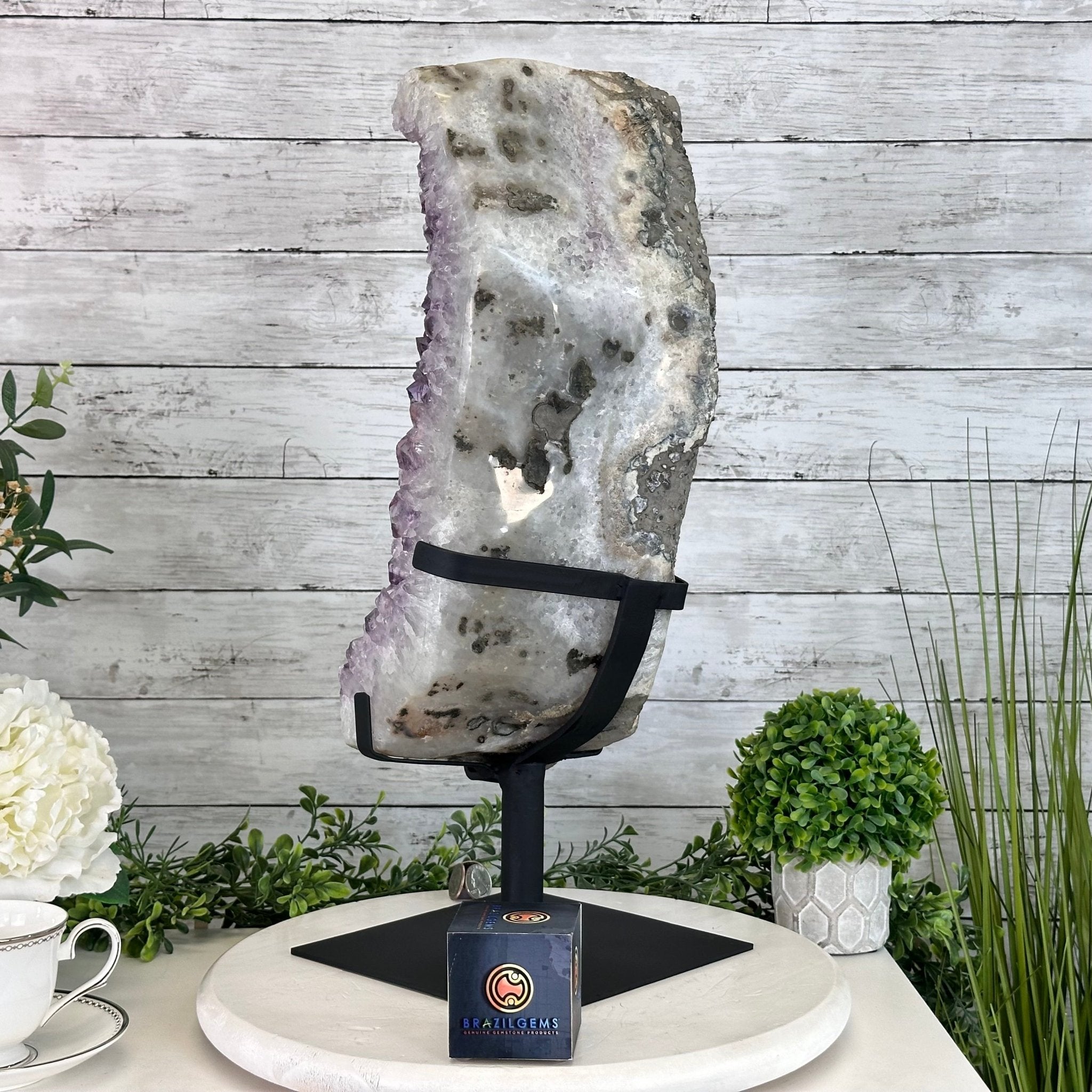 Extra Quality Amethyst Cluster on a Metal Base, 35.9 lbs & 20.4" Tall #5491 - 0199 - Brazil GemsBrazil GemsExtra Quality Amethyst Cluster on a Metal Base, 35.9 lbs & 20.4" Tall #5491 - 0199Clusters on Fixed Bases5491 - 0199