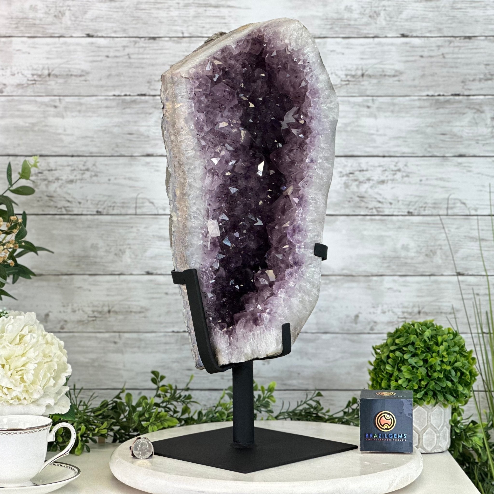 Extra Quality Amethyst Cluster on a Metal Base, 35.9 lbs & 20.4" Tall #5491 - 0199 - Brazil GemsBrazil GemsExtra Quality Amethyst Cluster on a Metal Base, 35.9 lbs & 20.4" Tall #5491 - 0199Clusters on Fixed Bases5491 - 0199