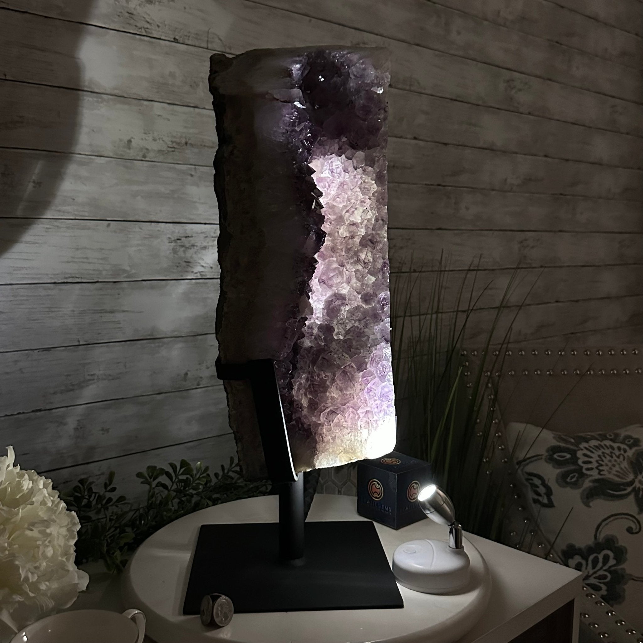 Extra Quality Amethyst Cluster on a Metal Base, 35.9 lbs & 20.4" Tall #5491 - 0199 - Brazil GemsBrazil GemsExtra Quality Amethyst Cluster on a Metal Base, 35.9 lbs & 20.4" Tall #5491 - 0199Clusters on Fixed Bases5491 - 0199