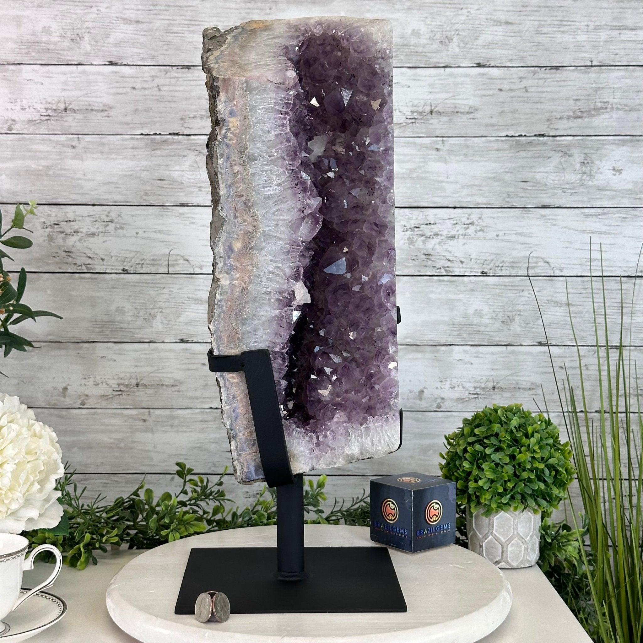 Extra Quality Amethyst Cluster on a Metal Base, 35.9 lbs & 20.4" Tall #5491 - 0199 - Brazil GemsBrazil GemsExtra Quality Amethyst Cluster on a Metal Base, 35.9 lbs & 20.4" Tall #5491 - 0199Clusters on Fixed Bases5491 - 0199